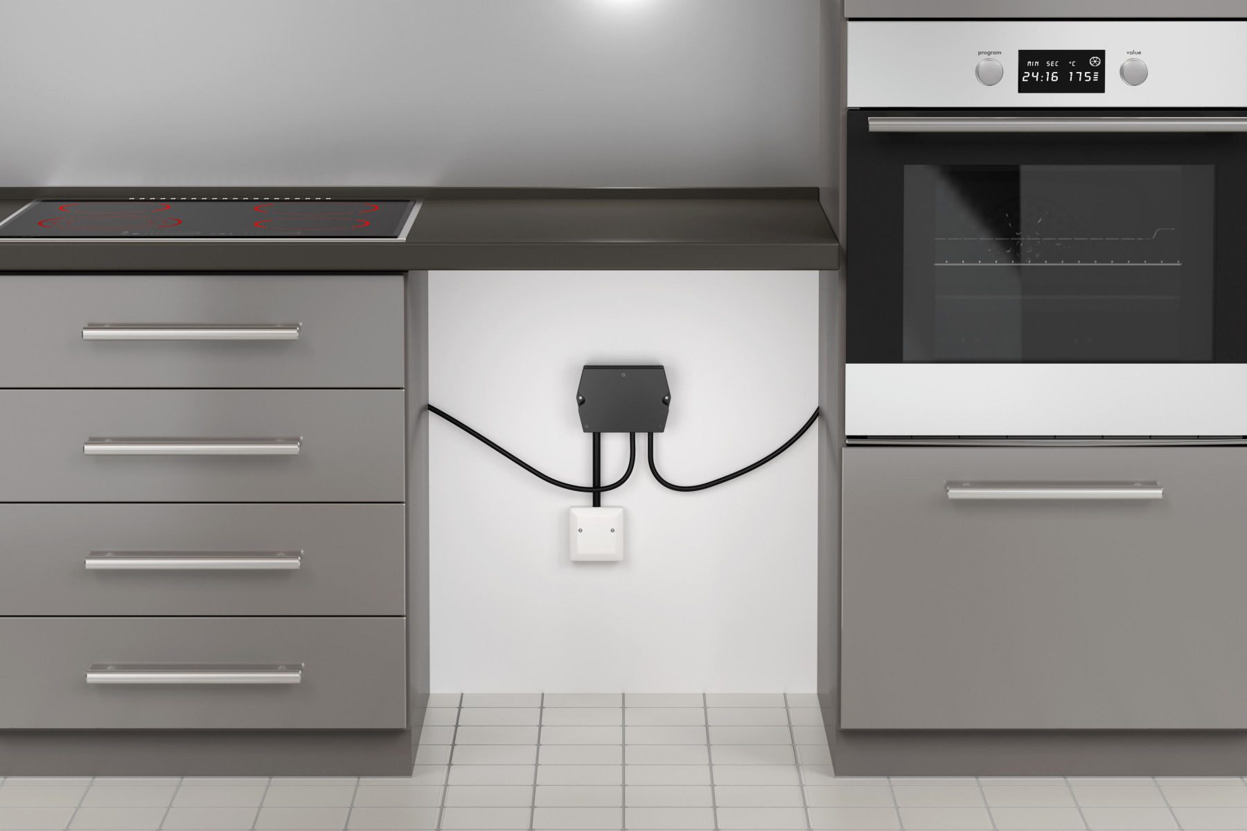 Victory Küchenanschlussbox Power-Splitter schwarz Küche Verteilerbox 10m/10m Elektroherd-Zuleitung