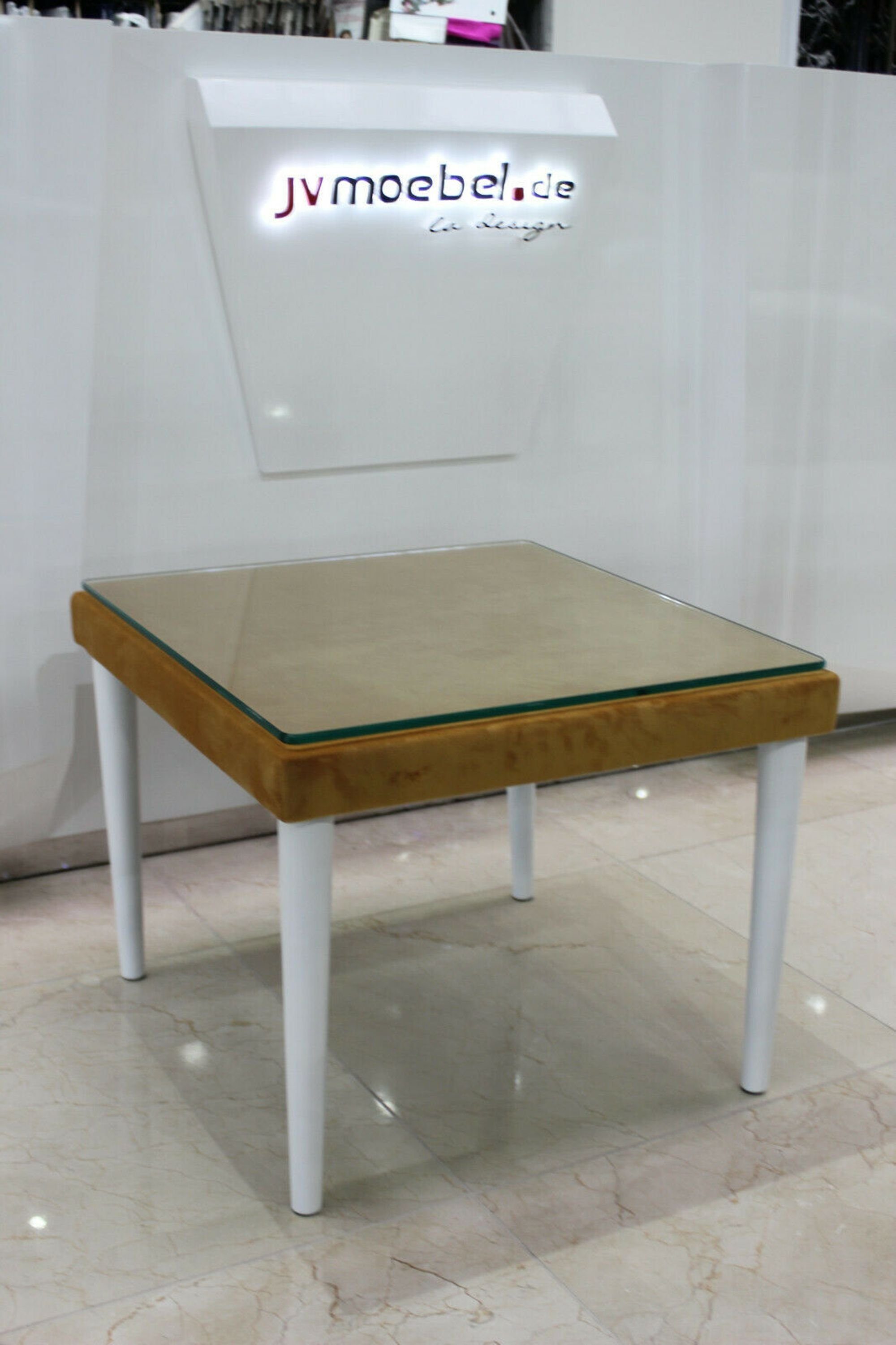 JVmoebel Couchtisch Designer Couchtisch Glastisch Sofa Beistell Tisch Tische Beige Samt Neu Sofort