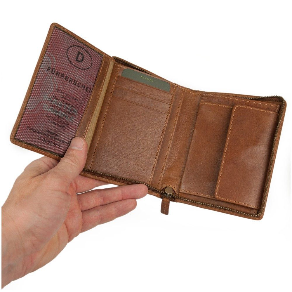 BRANCO Geldbörse Große Herren-Geldbörse / Portemonnaie, Leder, Cognac, Branco 35009
