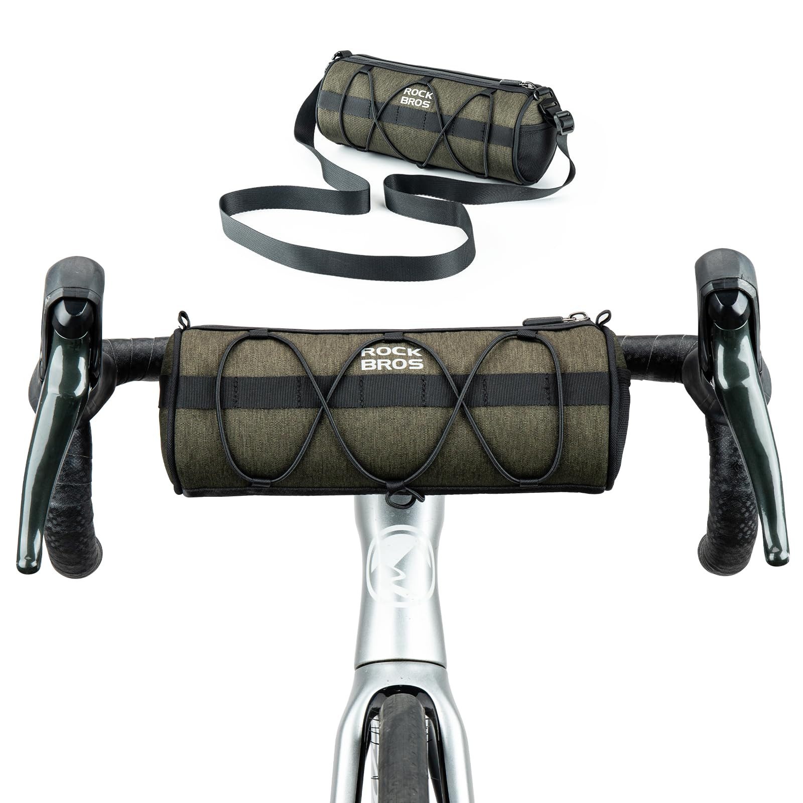 ROCKBROS Lenkertasche Multifunktionale Fahrradtasche Lenker Aufbewahrungstasche, mit Schultergurt für MTB, Rennrad Schwarz ca.2,4L