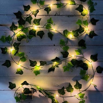 GelldG LED-Lichterkette 2m künstlicher Efeu Blätter Girlande Gefälschte Pflanzen mit 20 LEDs