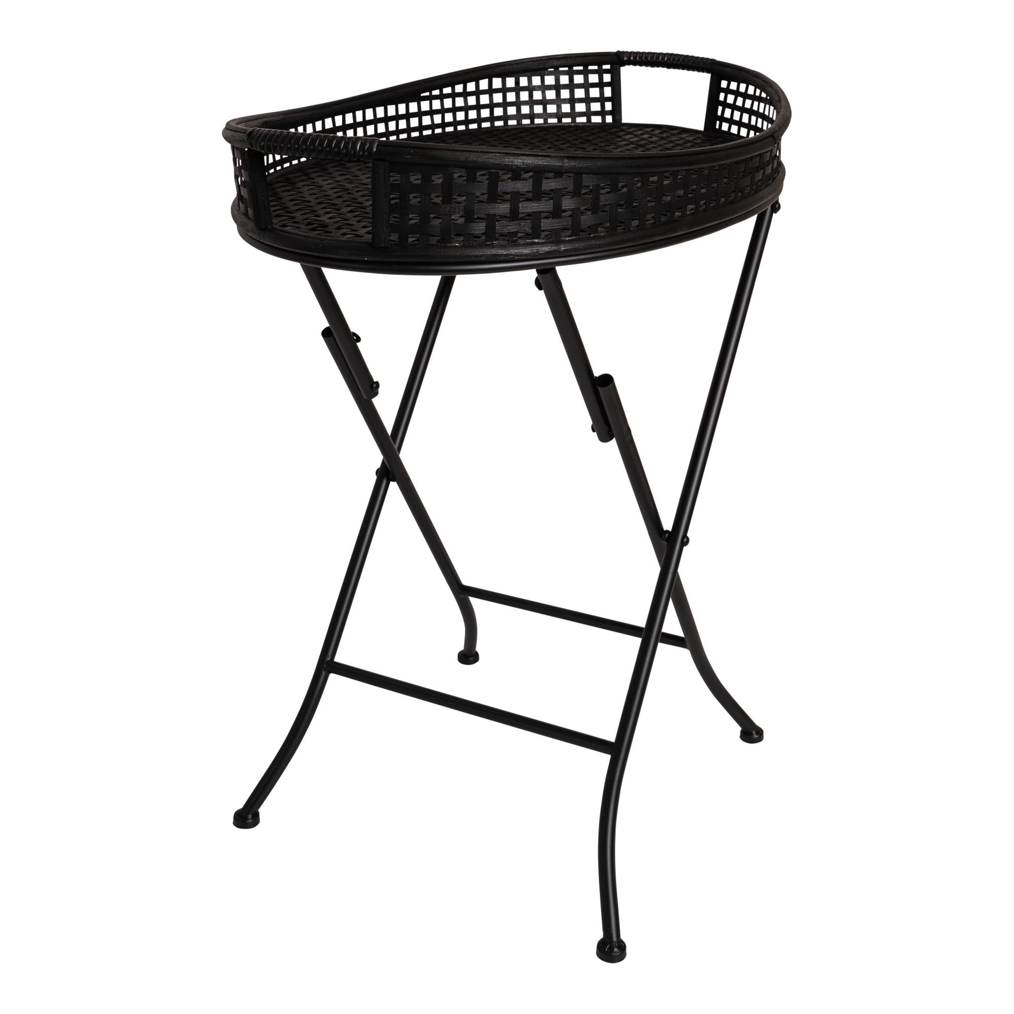 habeig Beistelltisch Serviertisch oval Bambus-Tablett 70x62x43cm Klappbares Metallgestell, abnehmbares Tablett