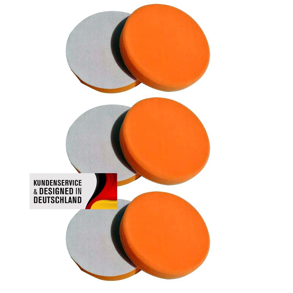 Duke-Handel Polierschwamm 6x Polierschwämme orange 150mm, MEDIUM, (Set, 6 St), 150mm - Klett-Aufnahme, Auswaschbar, Reißfest