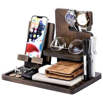 Yorbay Organizer Telefon Docking Station aus Holz, Schreibtischaufsatz für Uhren Handy, Schreibtisch Tisch Organizer, Geschenk für Männer Ehemann Freund
