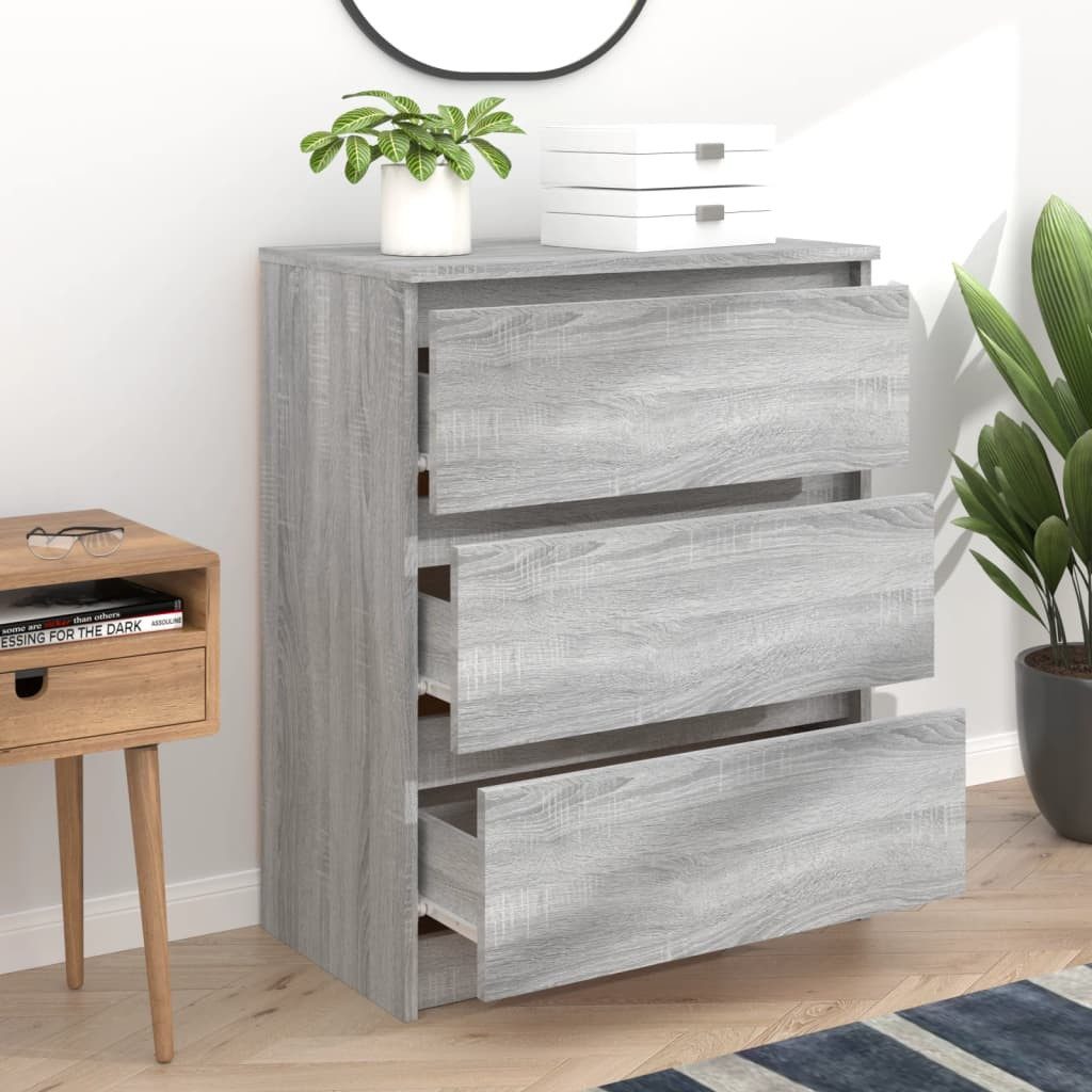 furnicato Sideboard mit 3 Schubladen 60 x 35 x 76 cm Grau Sonoma (1 St), Geräumiger Konsolenschrank mit 3 Schubladen und Ablagefläche – Bild 3 von 5