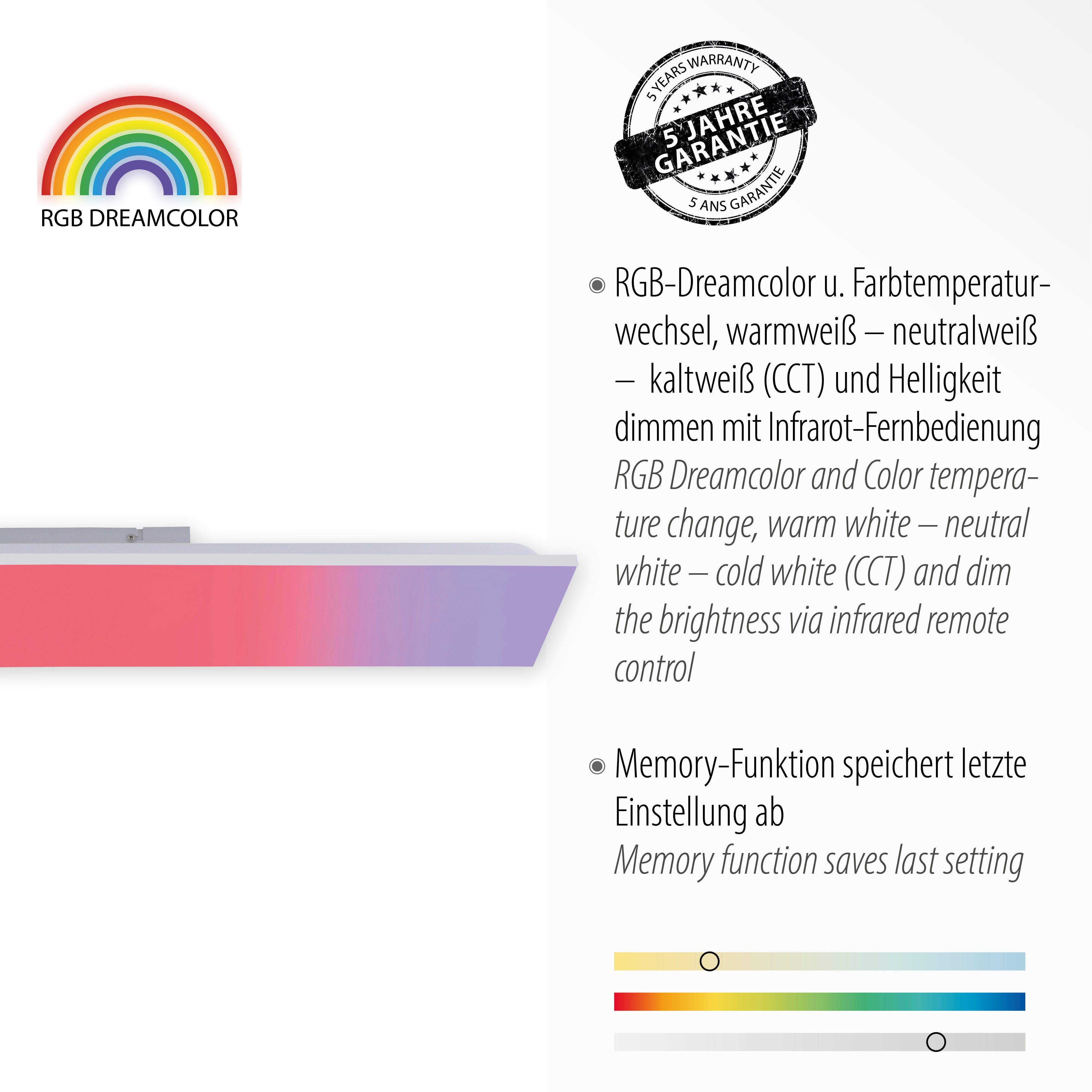 dimmbar Infrarot vom Netz, über Trennung Deckenleuchte CCT nach - - white, LED inkl., Fernbedienung, Memory, - Fernbedienung, warmweiß Infrarot fest Direkt über über RGB+tunable Leuchten dimmbar, Fernbedienung, Fernbedienung, YUKON, CCT integriert, kaltweiß, inkl.