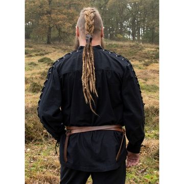 Battle Merchant Wikinger-Kostüm Mittelalter Hemd schwarz mit Schnürung, Corvin XL