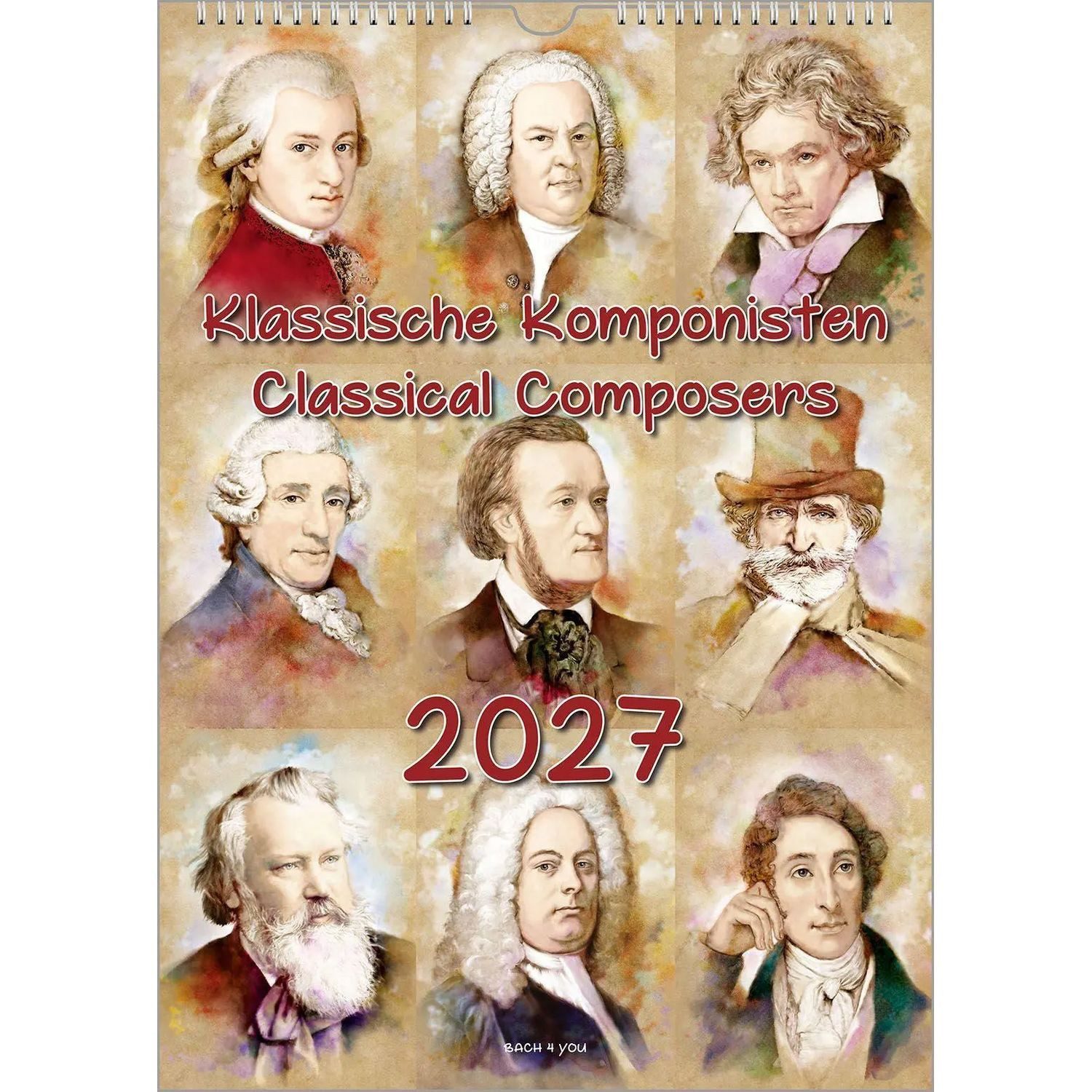 Bach Wandkalender Komponisten-Kalender, ein Musik-Kalender 2027, DIN A4