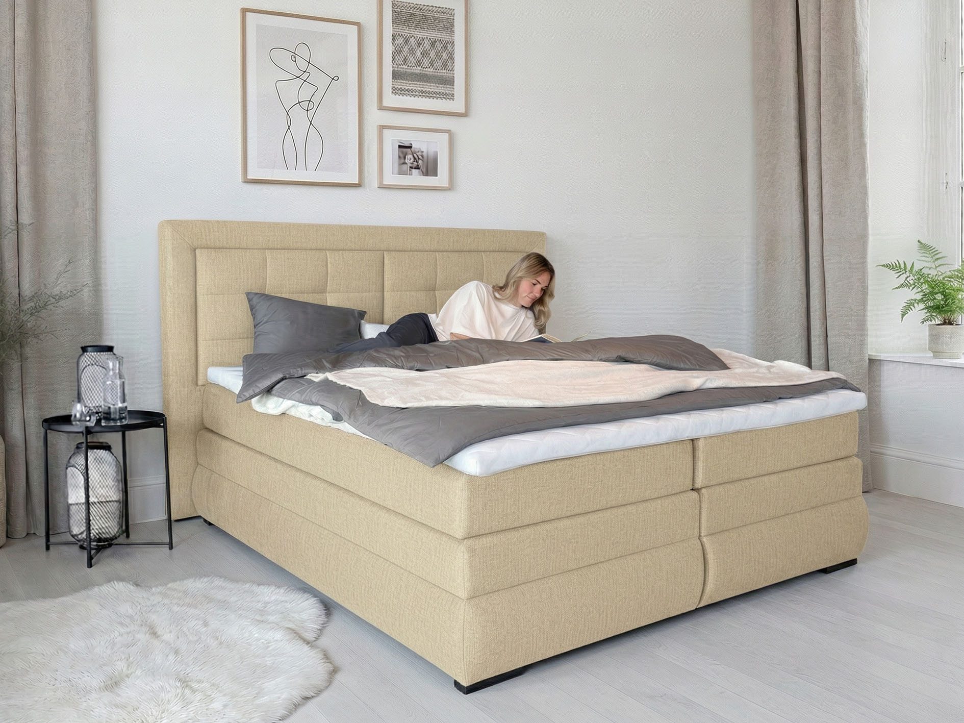 OTTO home Boxspringbett MIVVA mit Bettkasten, mit Taschenfederkernmatratze H3, H3/H4 mix, H4 (mit hochwertigem Luxus-Microfaser-Stoff, wahlweise mit LED-Leuchte – Bild 4 von 5