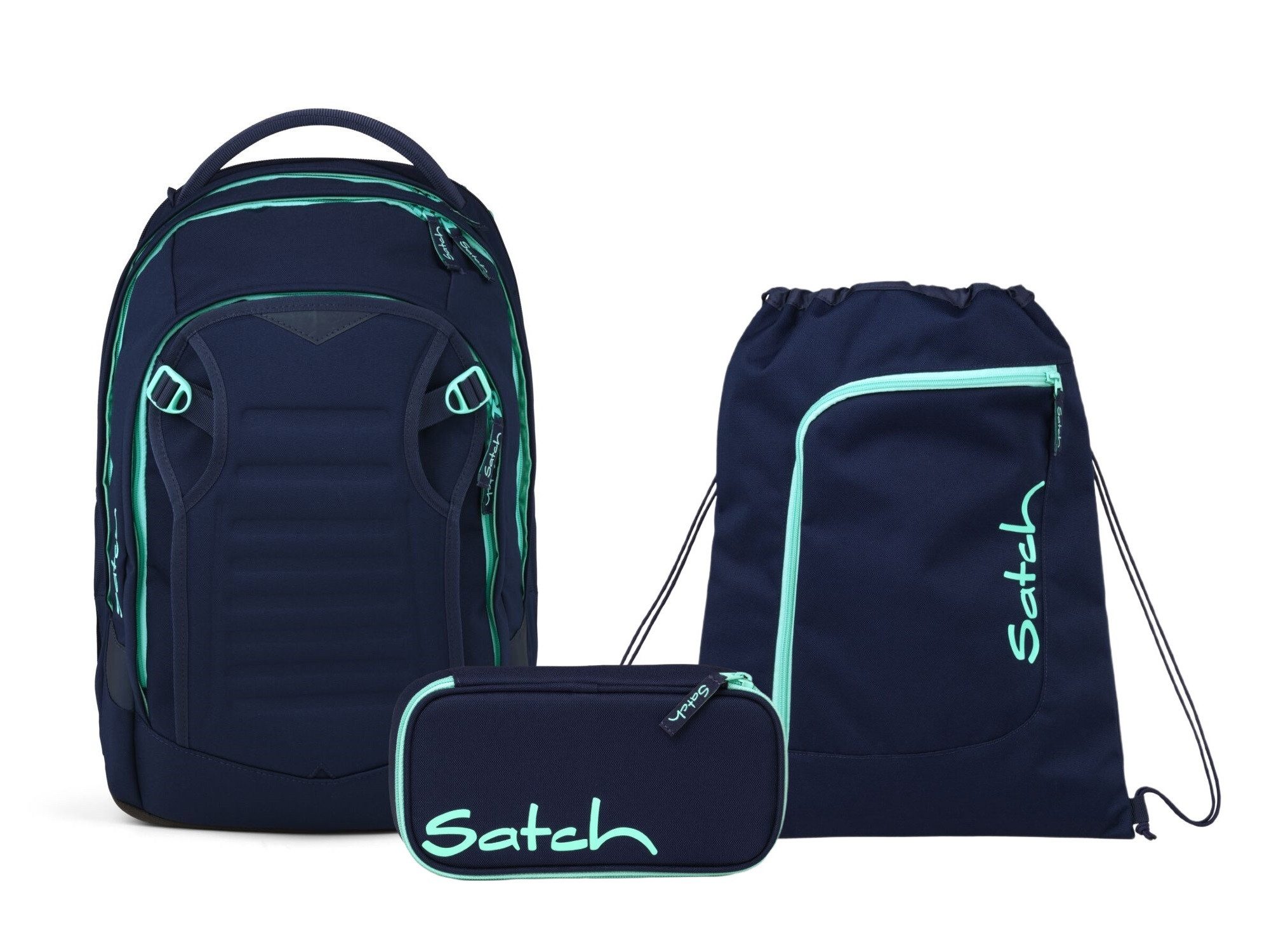 Satch Schulranzen Schulrucksack-Set MATCH PLUS Ocean Mint 3-teilig (3-teilig), Schulranzen, ergonomisch, 30 + 5 Liter, 4 Fächer
