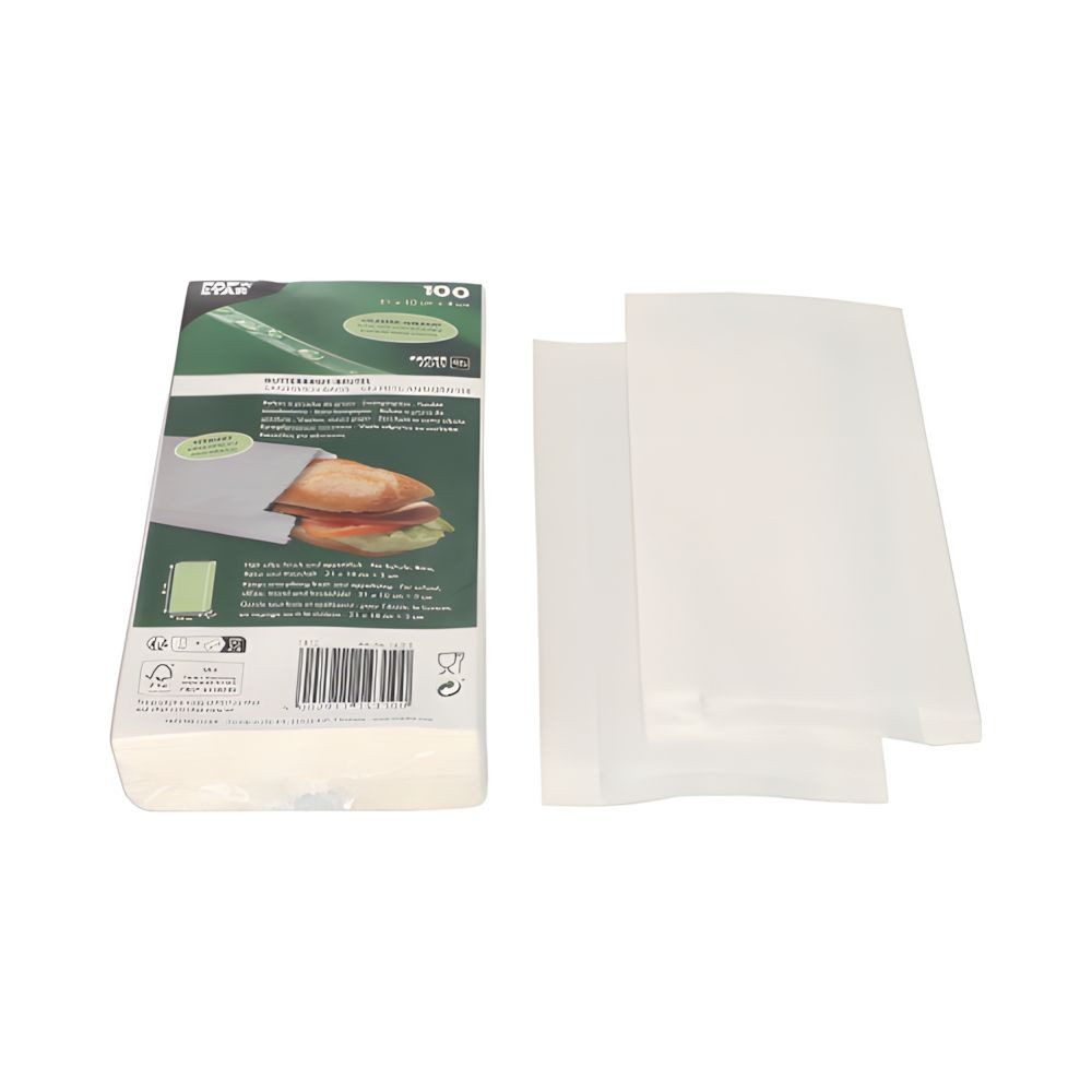 PAPSTAR Einweggeschirr-Set Butterbrotbeutel 21 cm x 10 cm x 3 cm weiss fettdicht 100 Stk, Pergamentersatzpapier