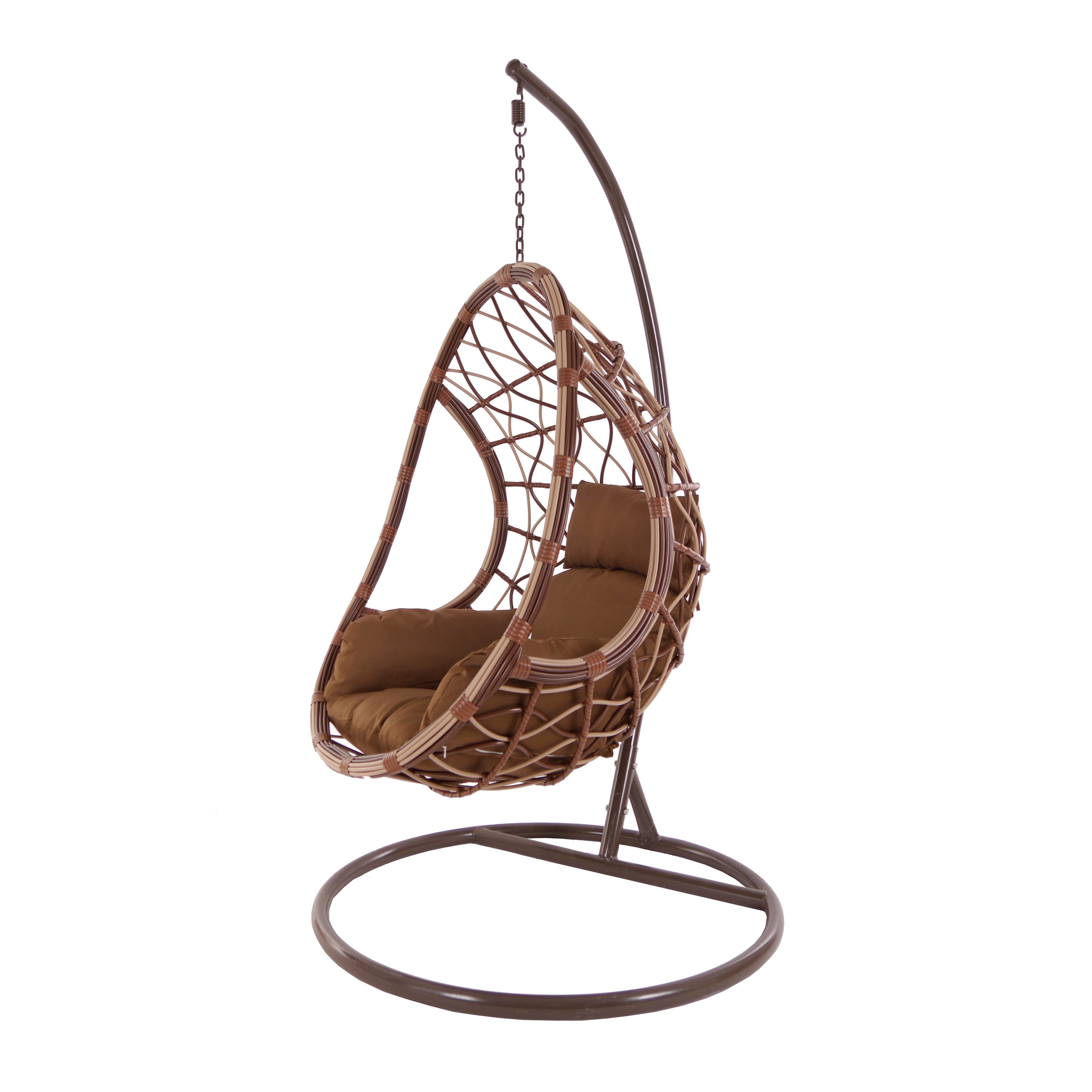 KIDEO Hängesessel PALMANOVA caramell, Komplettset mit braunem Gestell, Korb und Kissenset