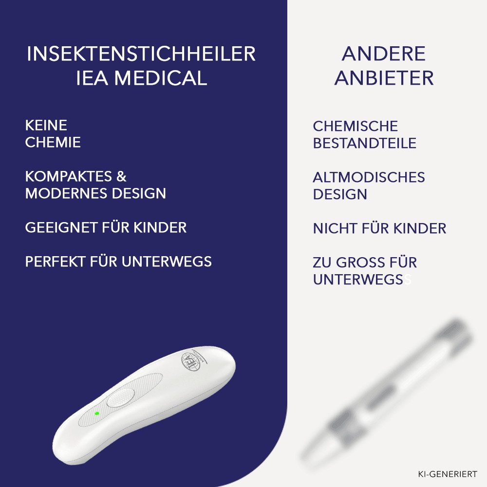 IEA Medical Insektenstichheiler CH3000A - Medizinprodukt, batteriebetrieben, 2 Programme, Wärmeanwendung, ohne Chemie & Cremes, kompakt für Reise und Alltag