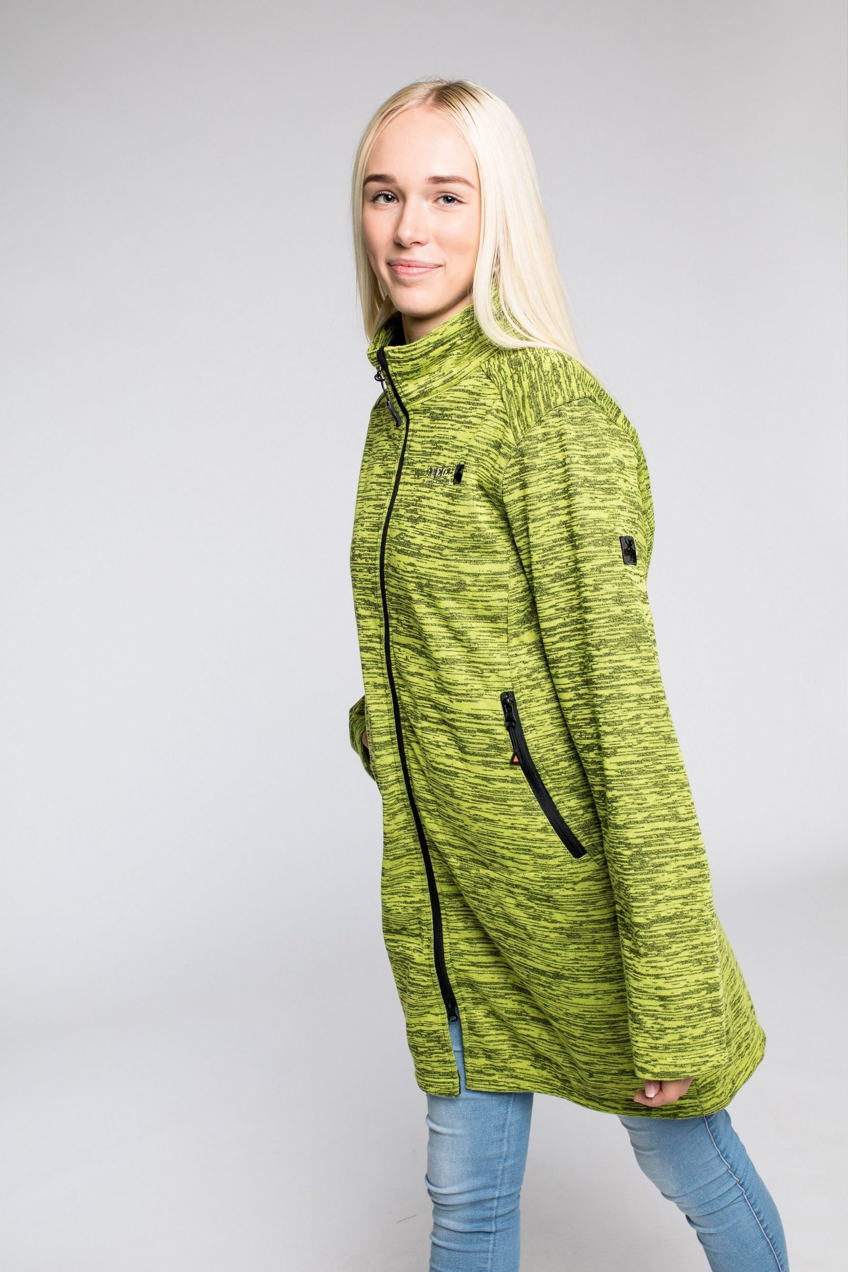 DEPROC Active Strickfleecejacke in Stehkragen, LONG NEW melange lime WOMEN CS Melangeoptik edler mit ELMSDALE