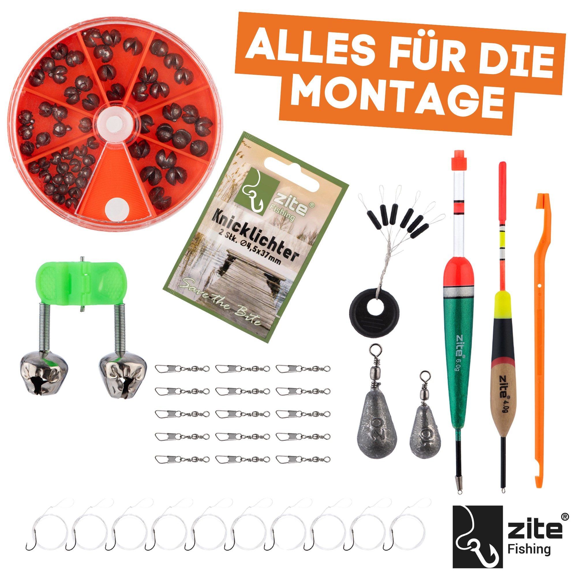 Zite Angelkoffer befüllt mit Zubehör Vorfachhaken, Blei, Posen & mehr Grundausstattung