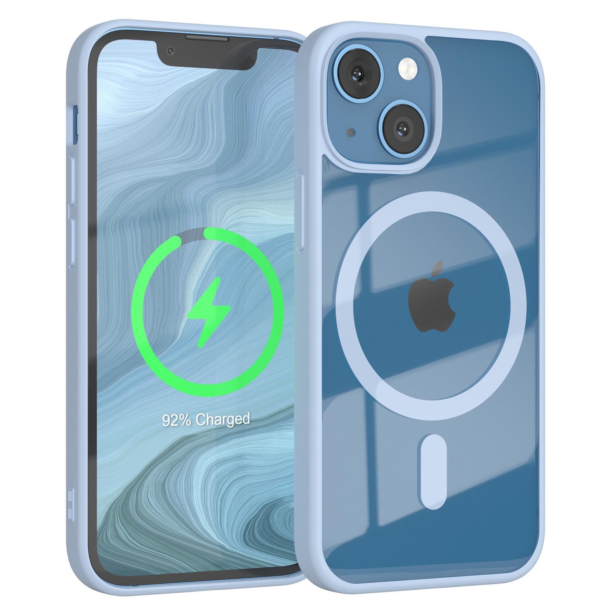 EAZY CASE Handyhülle Transparente Hülle mit MagSafe für iPhone 13 Mini 5,4 Zoll, Softcase, Schutzhülle mit Displayschutz, stoßfest, kratzfest, Hellblau