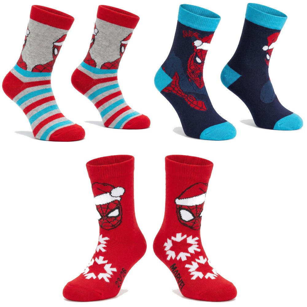 MARVEL Langsocken Marvel Spiderman X-Mas Sneaker Kinder Socken 3er Pack Gr. 23 bis 34
