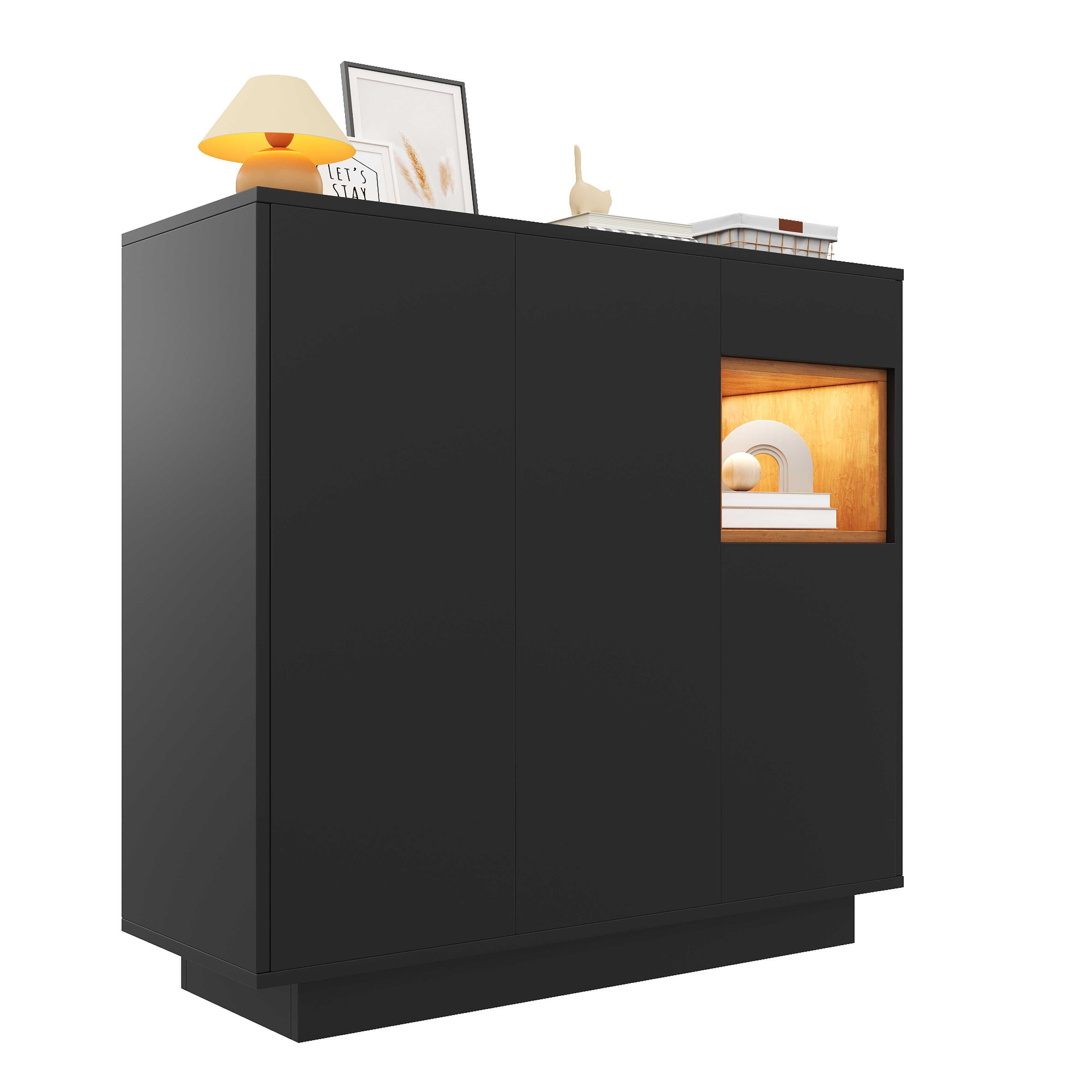 BlingBin Schuhschrank Schuhkipper Schuhkommode Schuhregal (Er bietet Platz für 14–18 Paar Schuhe, 1-St., mit LED,Schublade,verstellbaren Einlegeböden,3 Türen) 105x39,5x100,5cm,für modernen Eingangsbereich