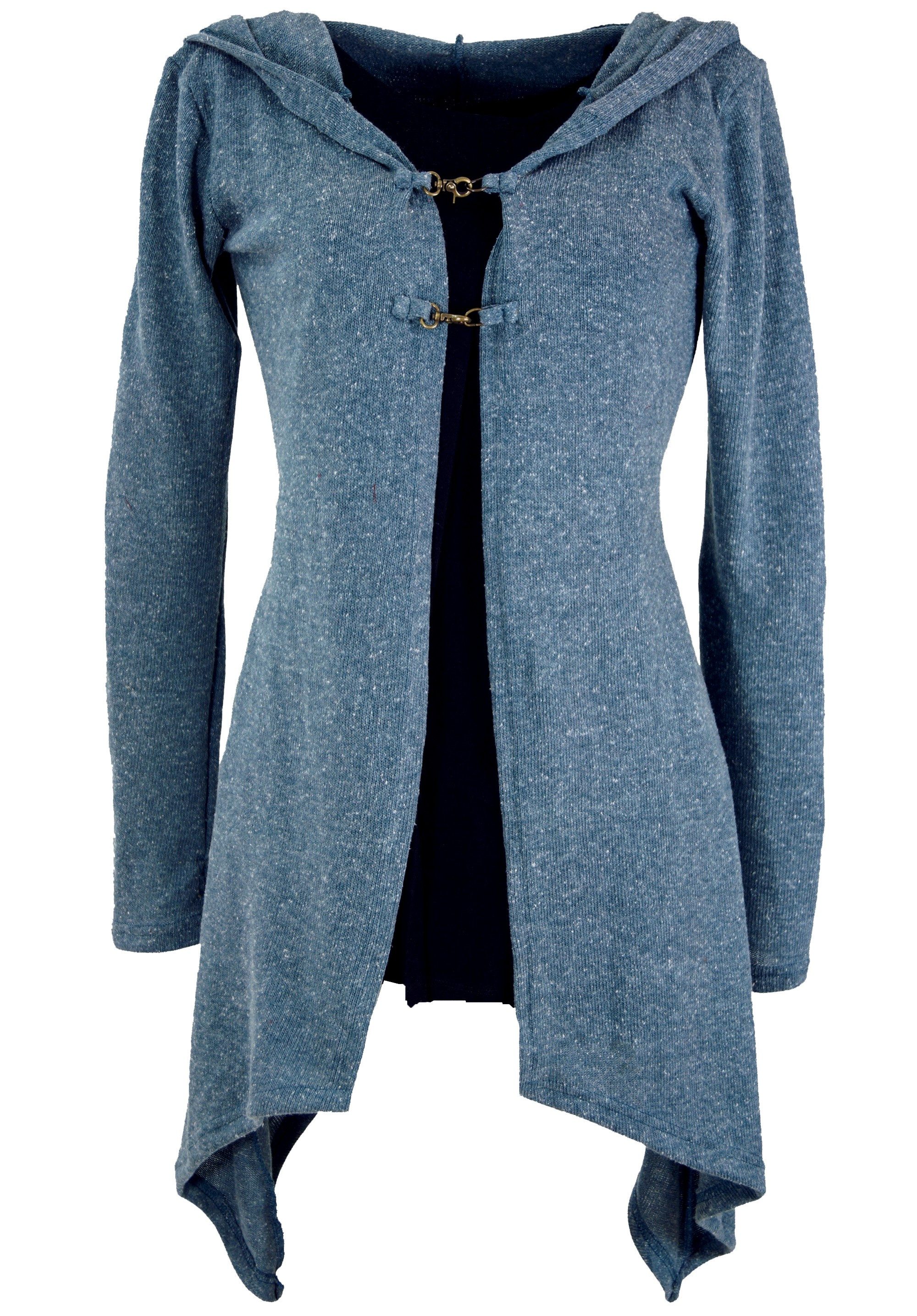 Guru-Shop Langjacke Lange Strickjacke, Strickmantel mit weiter.. taubenblau