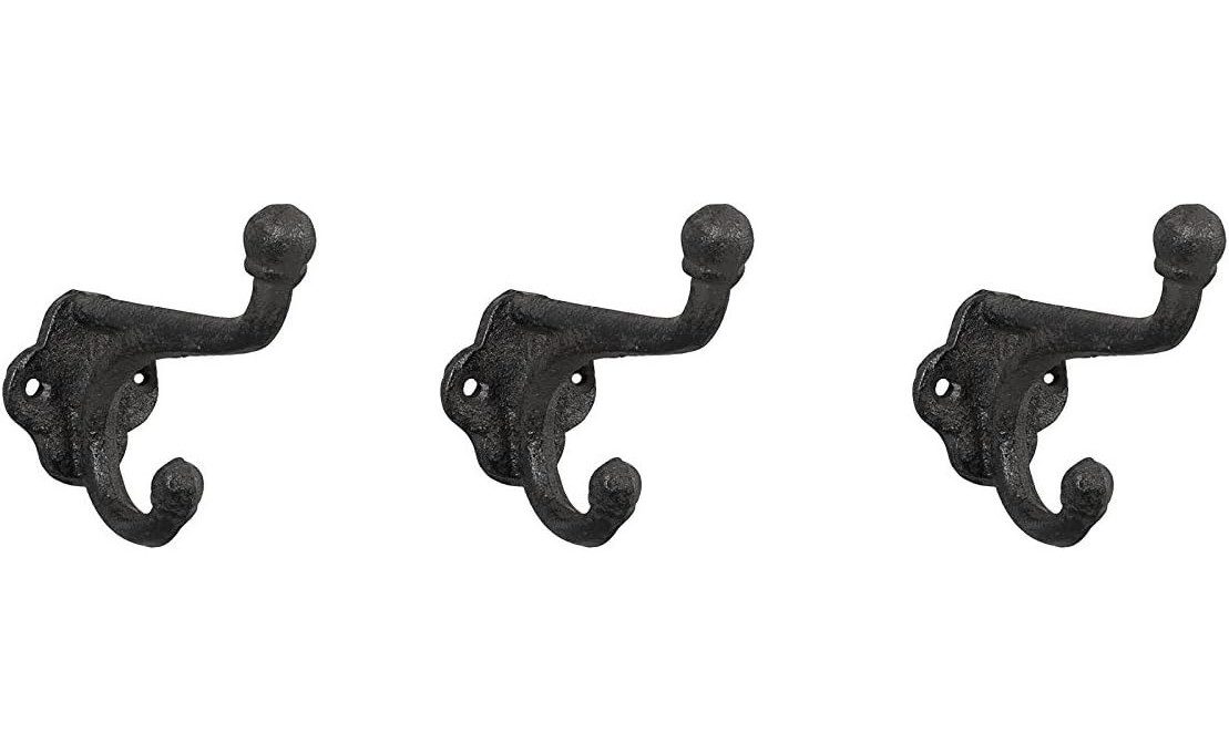 LB H&F Lilienburg Dekohaken 3er SET Haken Wandhaken antik Nostalgie Gusseisen Metall, (basteln Kleiderhaken Garderobenhaken braun schwarz antik Retro vintage Shabby nostalgisch Eisen Küche Hund Hundeleine Jacken Mehrzweckhaken Huthaken Hut Schwerlast groß lang Büro stabil massiv Doppel doppelt zweifach bauen Mäntel Taschen Schlüssel, machen DIY ESCH KL), Halter Halterung antikstil rustikal industrial Garderobe selber