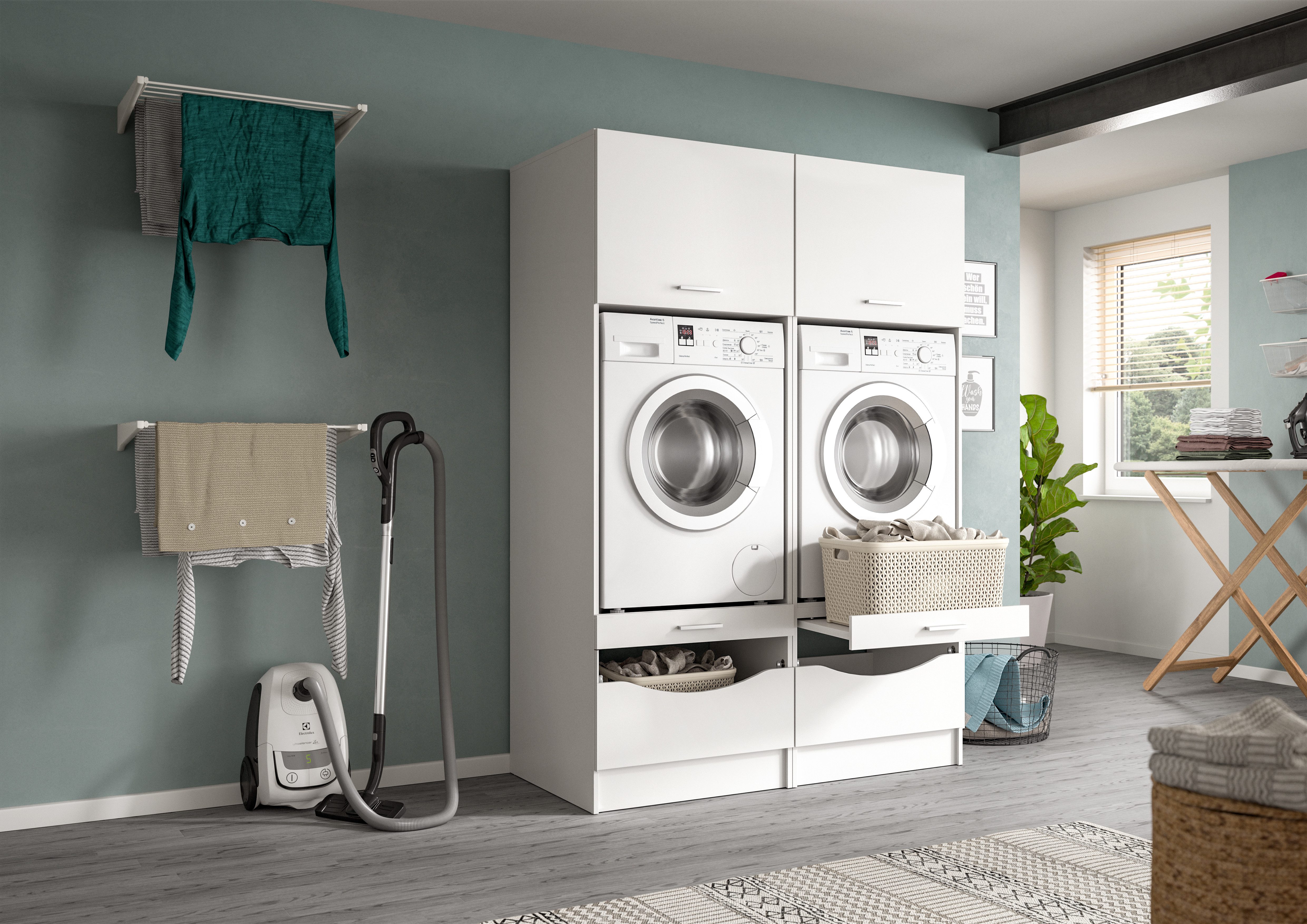 welltime Mehrzweckschrank-Set FALAS, 2-teilig, Hauswirtschaftsraum Set, Breite 133 cm, (Set, 2-St., bestehend aus: 2x Waschmaschinenumbauschrank, in verschiedenen Farben), Kombination, Waschmaschinenumbau, Waschmaschinenschrank, Wäschekammer