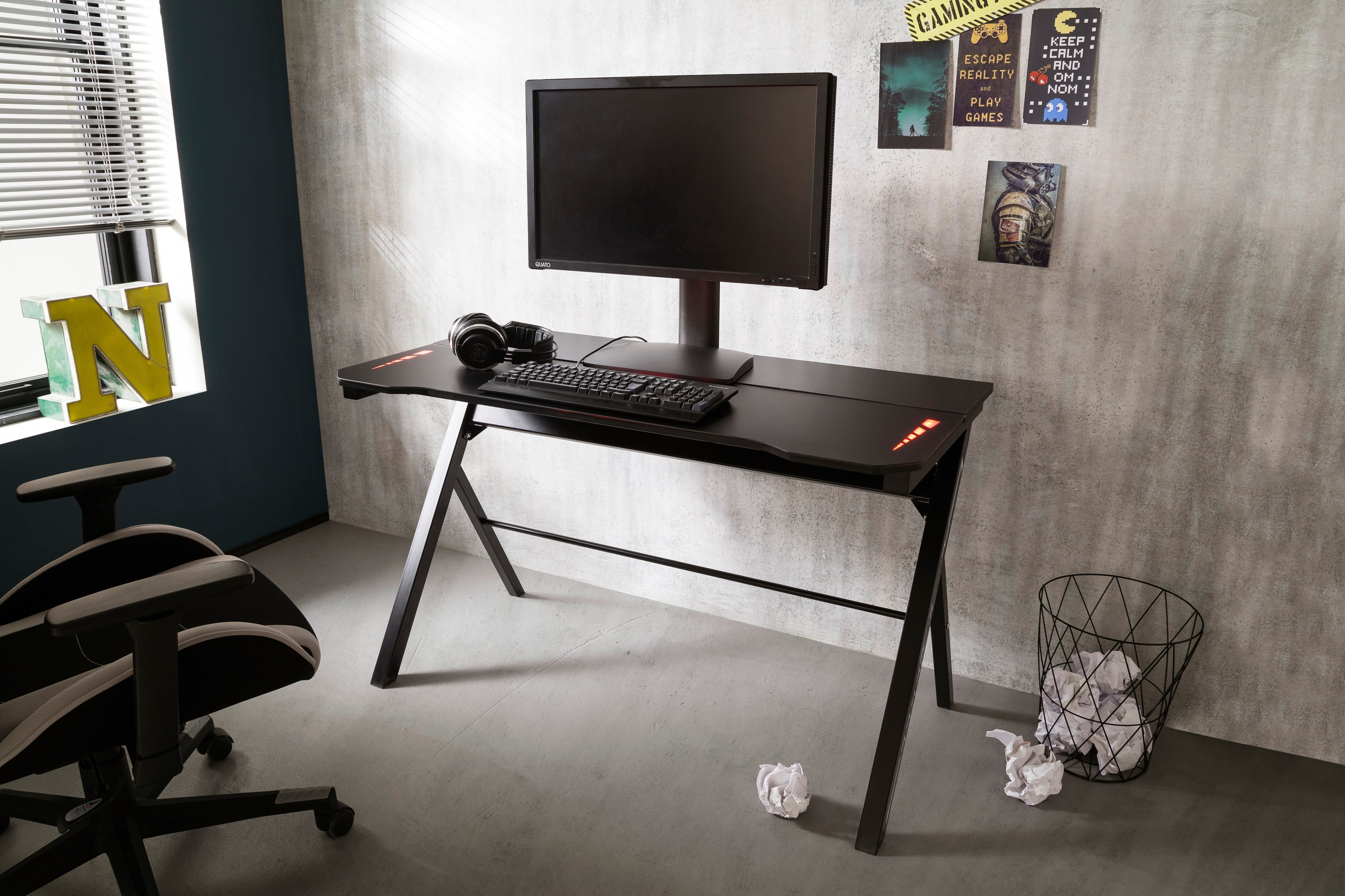 Tisch, Gamingtisch Gaming Sicherheitsglas furniture MCA schwarz Tischplatte