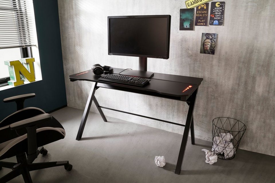 MCA furniture Gamingtisch Gaming Tisch, Tischplatte Sicherheitsglas schwarz