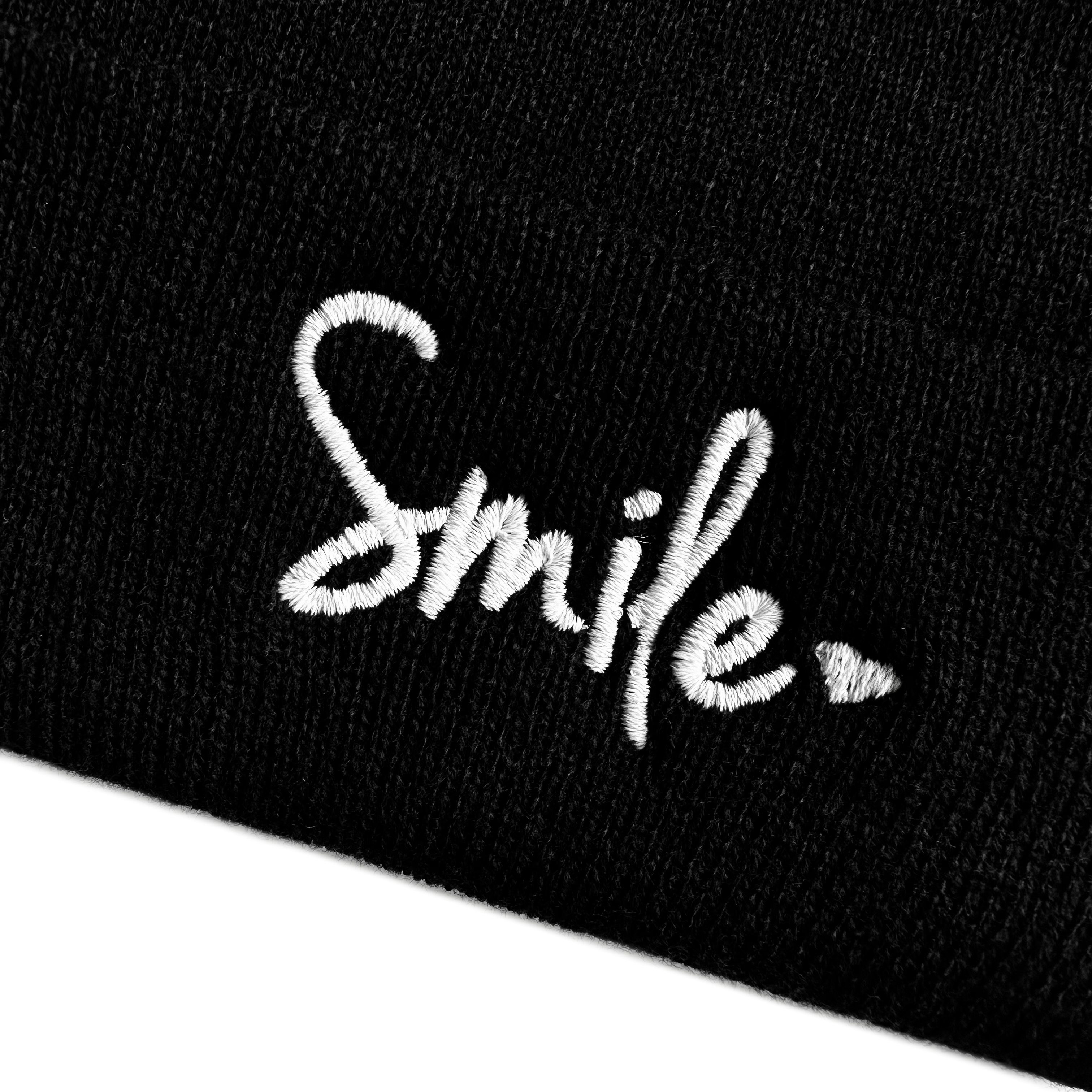 smile mit Unisex Schnoschi Umschlag (Beanie Wintermütze Mütze) bestickt breitem Spruch Strickmütze Streetwear