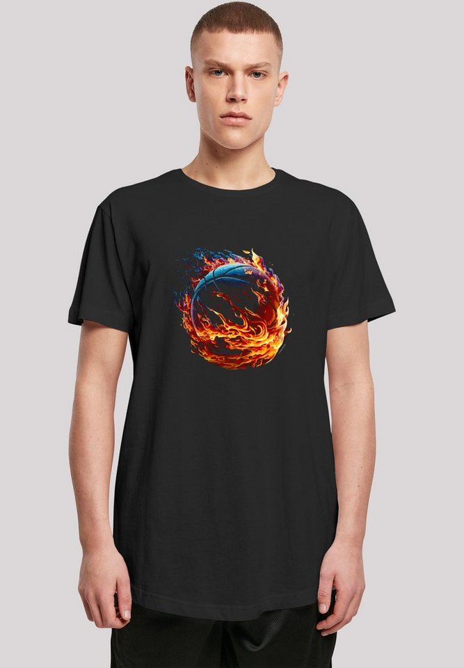 F4NT4STIC T-Shirt Basketball On Fire Sport LONG Print, Das Model ist 180 cm  groß und trägt Größe M