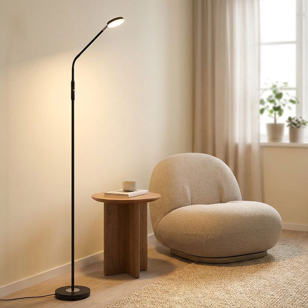 GLOBO LIGHTING LED Stehlampe, LED-Leuchtmittel fest verbaut, Neutralweiß, Warmweiß, LED Stehleuchte Metall schwarz Touchdimmer Dimmbar Flexarm Stehlampe