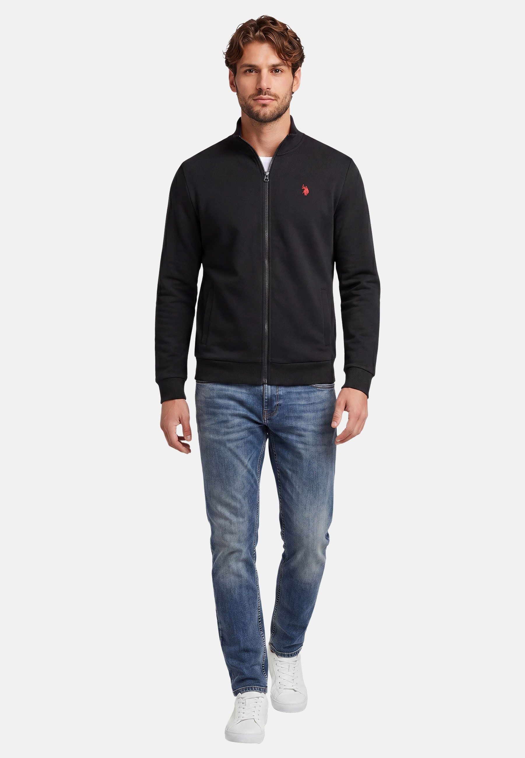 U.S. Polo Assn. Sweatjacke USTheoo – Herren Zip-Jacke mit Stehkragen und Logo-Stickerei Baumwoll-Polyester-Mix, weich, formstabil und mit Eingrifftaschen