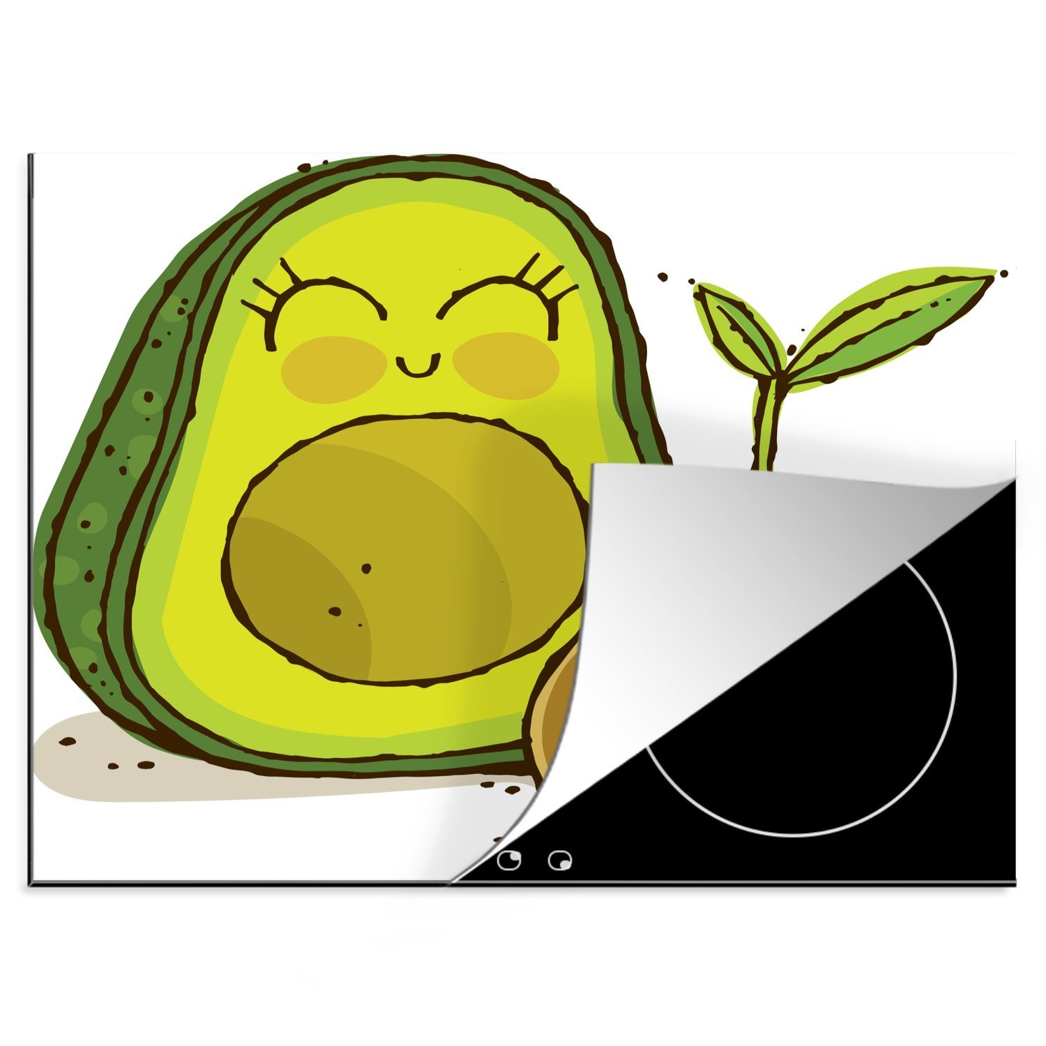 MuchoWow Herdblende-/Abdeckplatte Kinder Illustration Avocado, Vinyl, (1 tlg), 60x52 cm, Mobile Arbeitsfläche nutzbar, Ceranfeldabdeckung