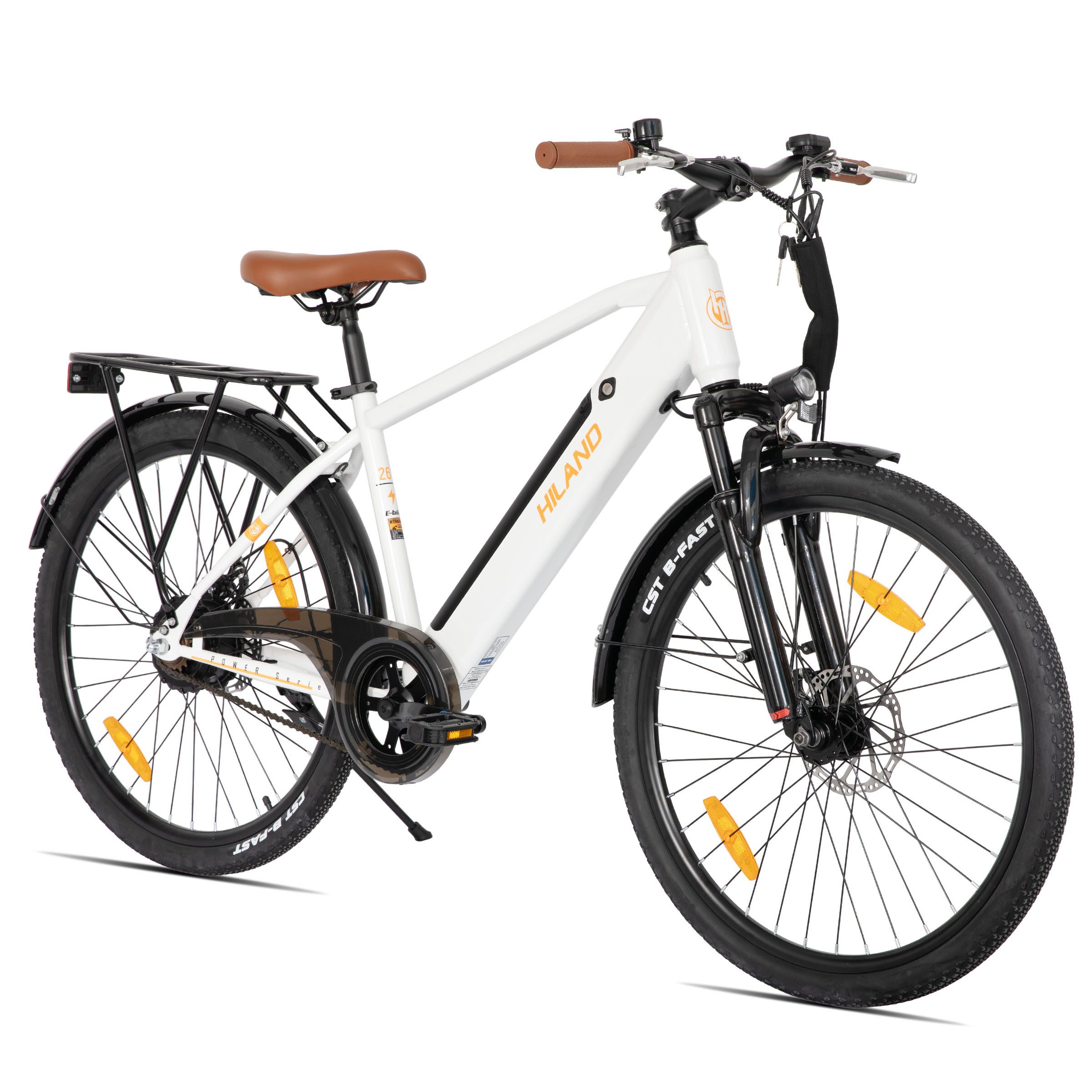 HILAND E-Bike E‑Bike 26 Zoll Stadtpedelec mit Federgabel & Doppelscheibenbremsen, Heckmotor, 280,8 Wh