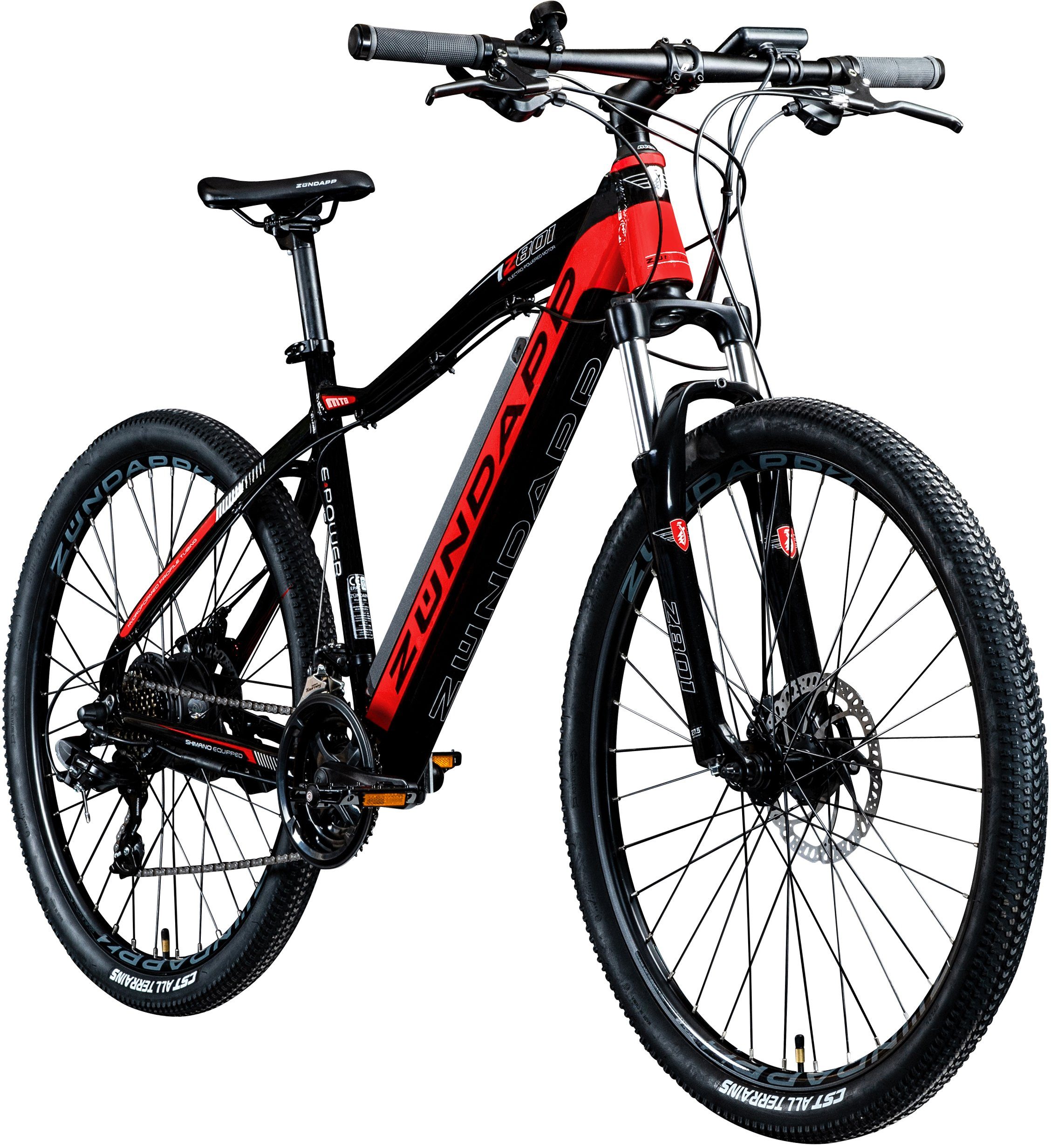 Zündapp E-Bike Z801, 21 Gang Shimano Tourney RD-TY300 Schaltwerk, Kettenschaltung, Heckmotor, 418 Wh Akku, Pedelec, Elektrofahrrad für Damen u. Herren, MTB, Mountainbike