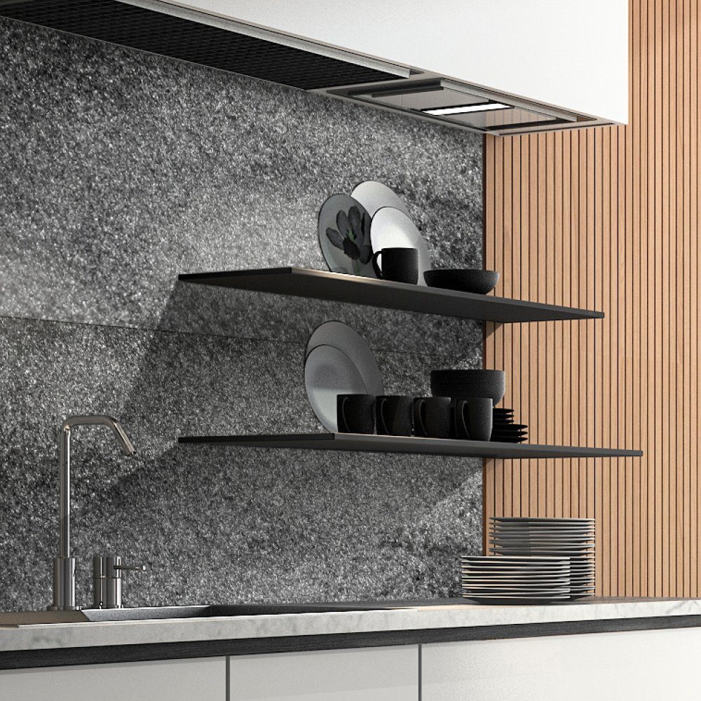 DRUCK-EXPERT Küchenrückwand Naturstein aus 100 % Echtstein - jede Platte ein Unikat Sandstein Perl Dunkelgrau
