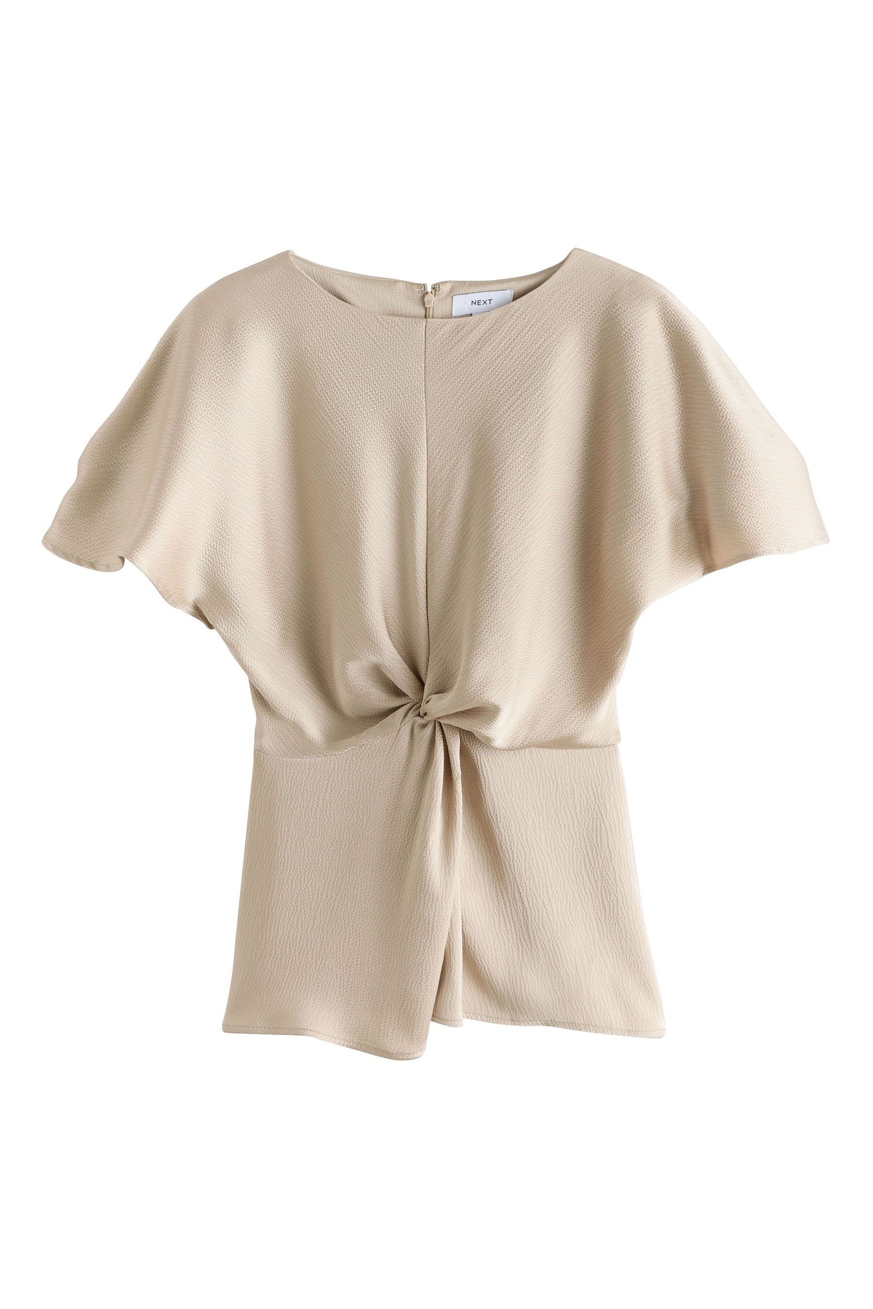 Next Satinbluse Strukturiertes Satin-Kurzarmoberteil, Zierdrehung (1-tlg)