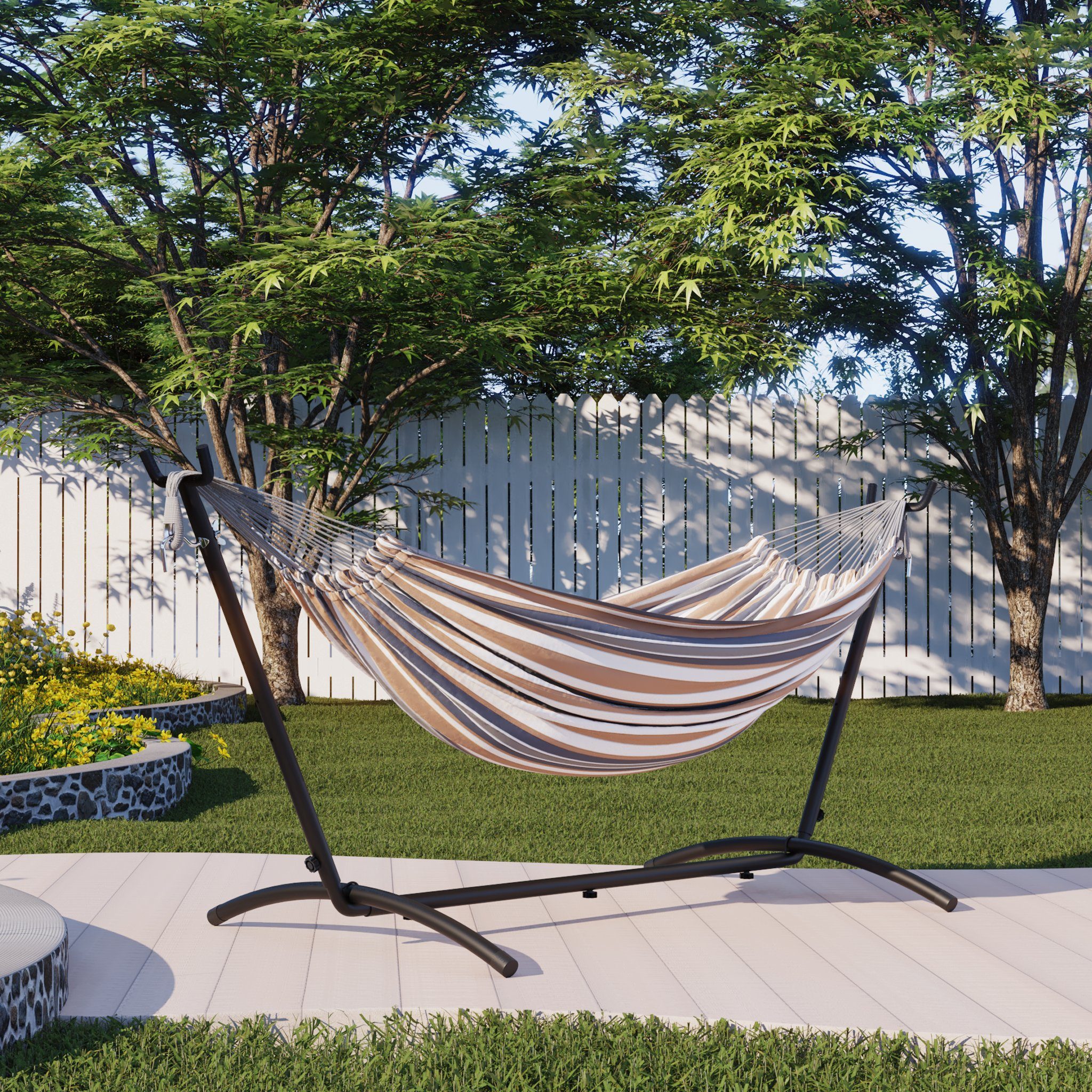Mondeer Hängematte Gartenhängematte (Doppelhängematte), 6 Höhen verstellbar, mit Gestell bis 200kg