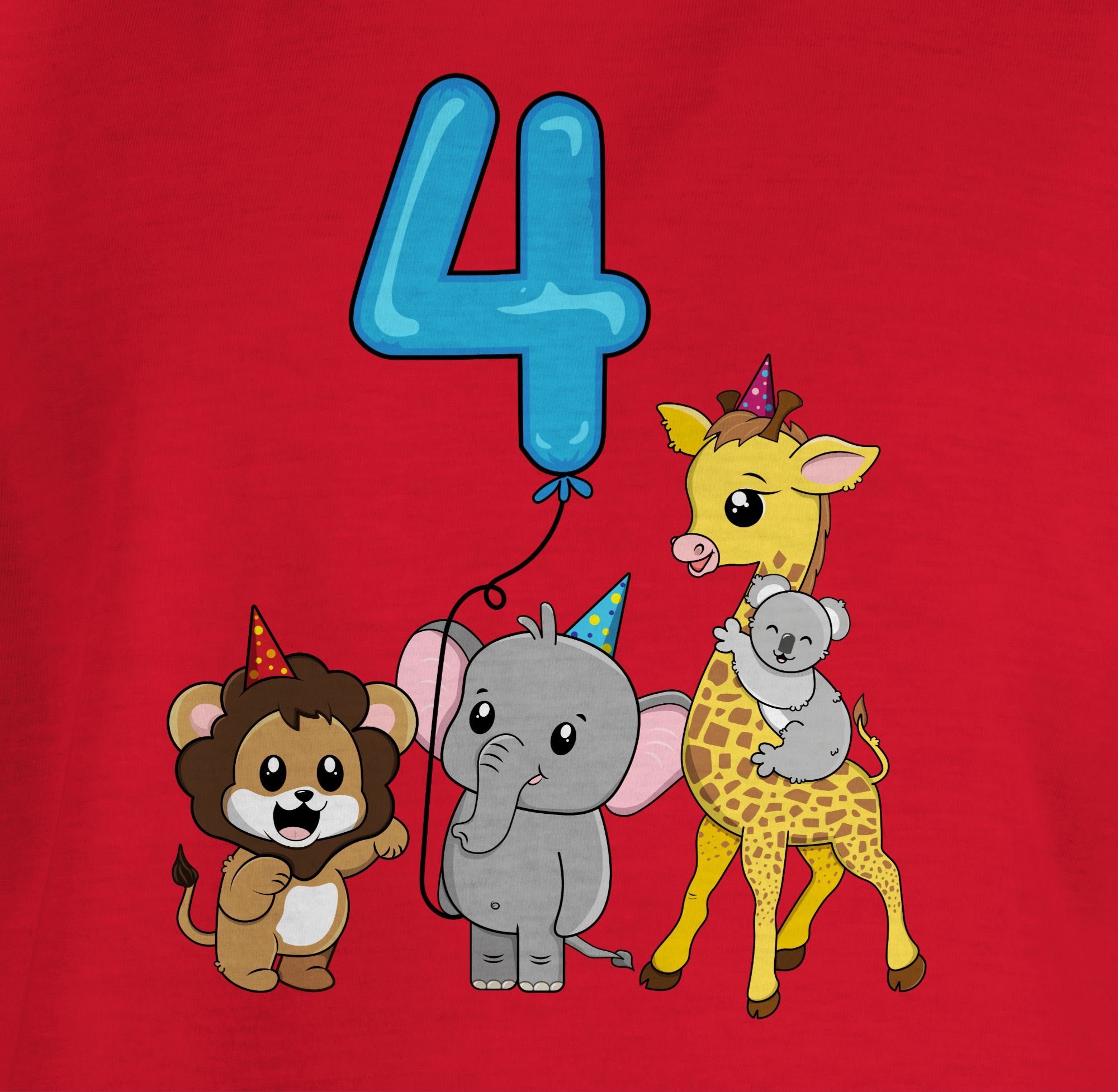 Shirtracer T-Shirt Tiere mit Ballon 2 Geburtstag Vierter Rot 4