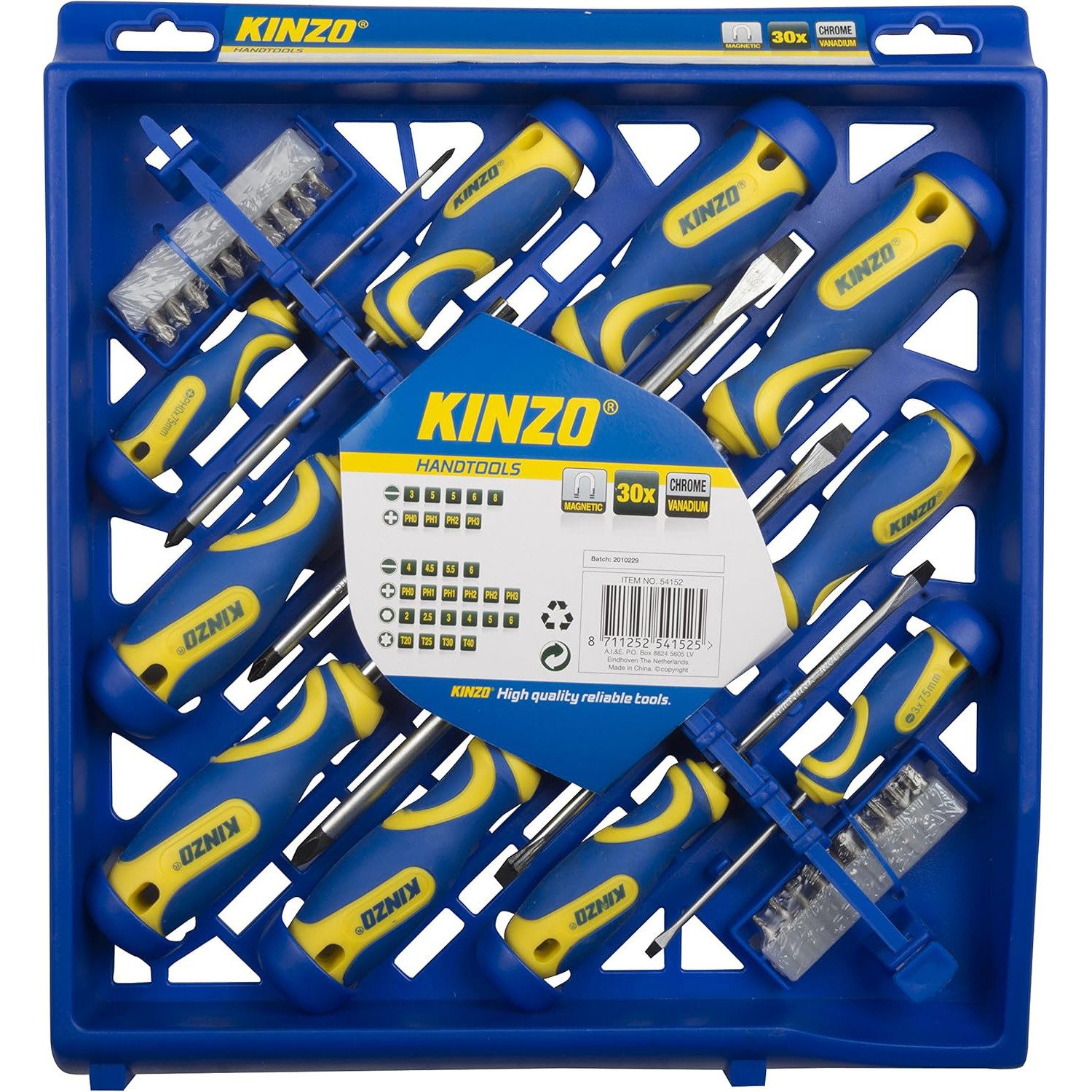 Kinzo Schraubendreher Schraubendreher SET gerade kreuz Schlitz, (1 St), 30teilig magnetische Enden PROFI