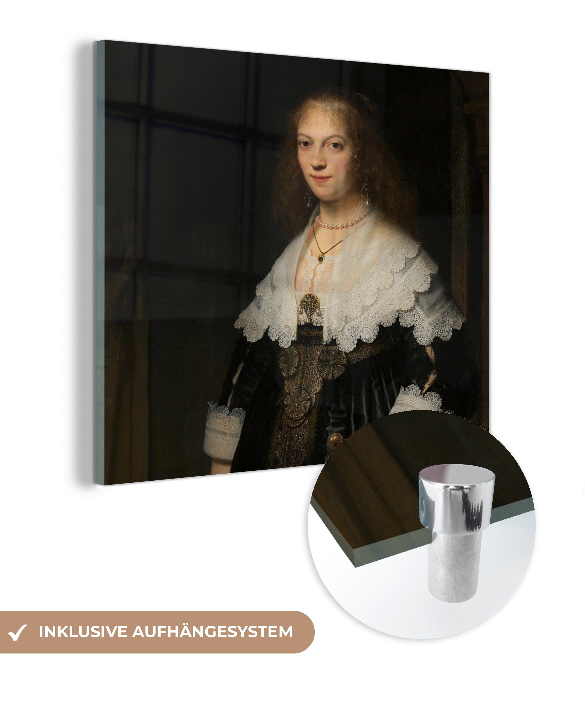 MuchoWow Acrylglasbild Bildnis der Maria Reise - Rembrandt van Rijn, (1 St), Glasbilder - Bilder auf Glas Wandbild - Foto auf Glas - Wanddekoration | Bilder