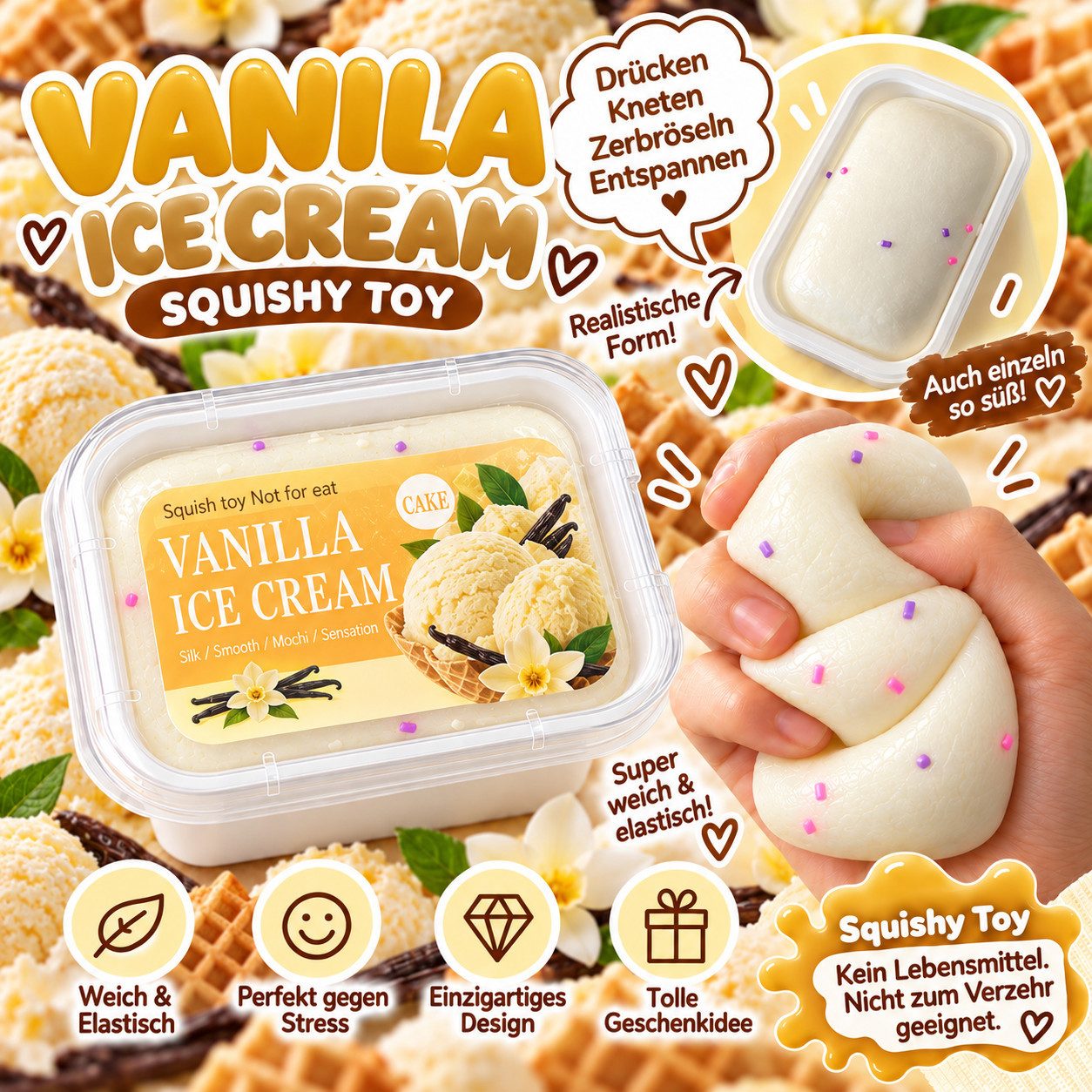 Candy & Bar Greifspielzeug Squishy Ice Cream – Weiches Spielzeug zum Drücken & Kneten