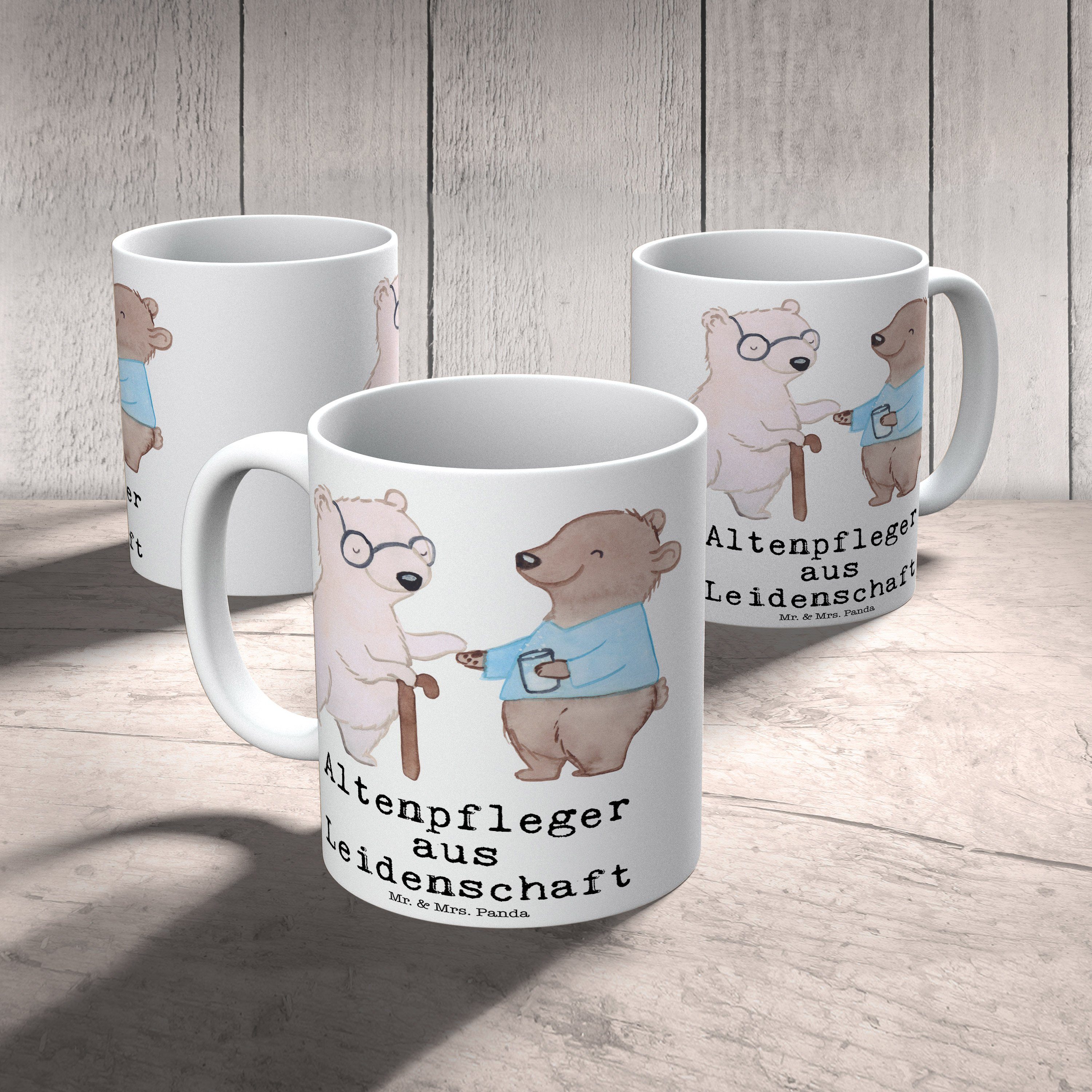 Keramik - & Mr. Mrs. - Panda Tasse Leidenschaft Altenpfleger Weiß Altenheim Geschenk, aus Eröffnung,