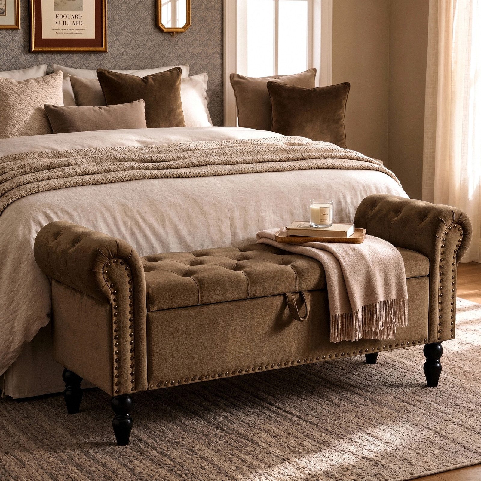 TLGREEN Bettbank Doppelter Hocker mit Stauraum, (Samt,Eleganz und Komfort mit Stauraum), Multifunktionsbank für Wohnzimmer,Schlafzimmer