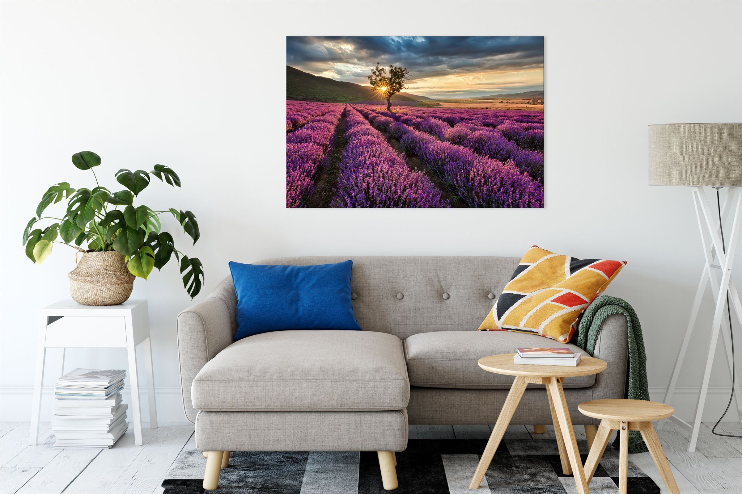 Pixxprint Leinwandbild Lavendel Provence mit Baum, Lavendel Provence mit Baum (1 St), Leinwandbild fertig bespannt, inkl. Zackenaufhänger