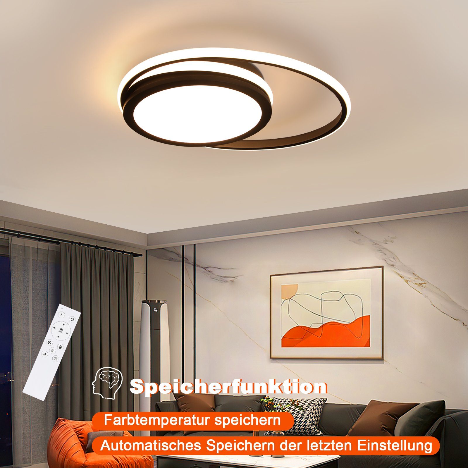 56 runde Moderne mit Dimmbare LED Sternenhimmel Nettlife W Deckenleuchte Design Schwarz