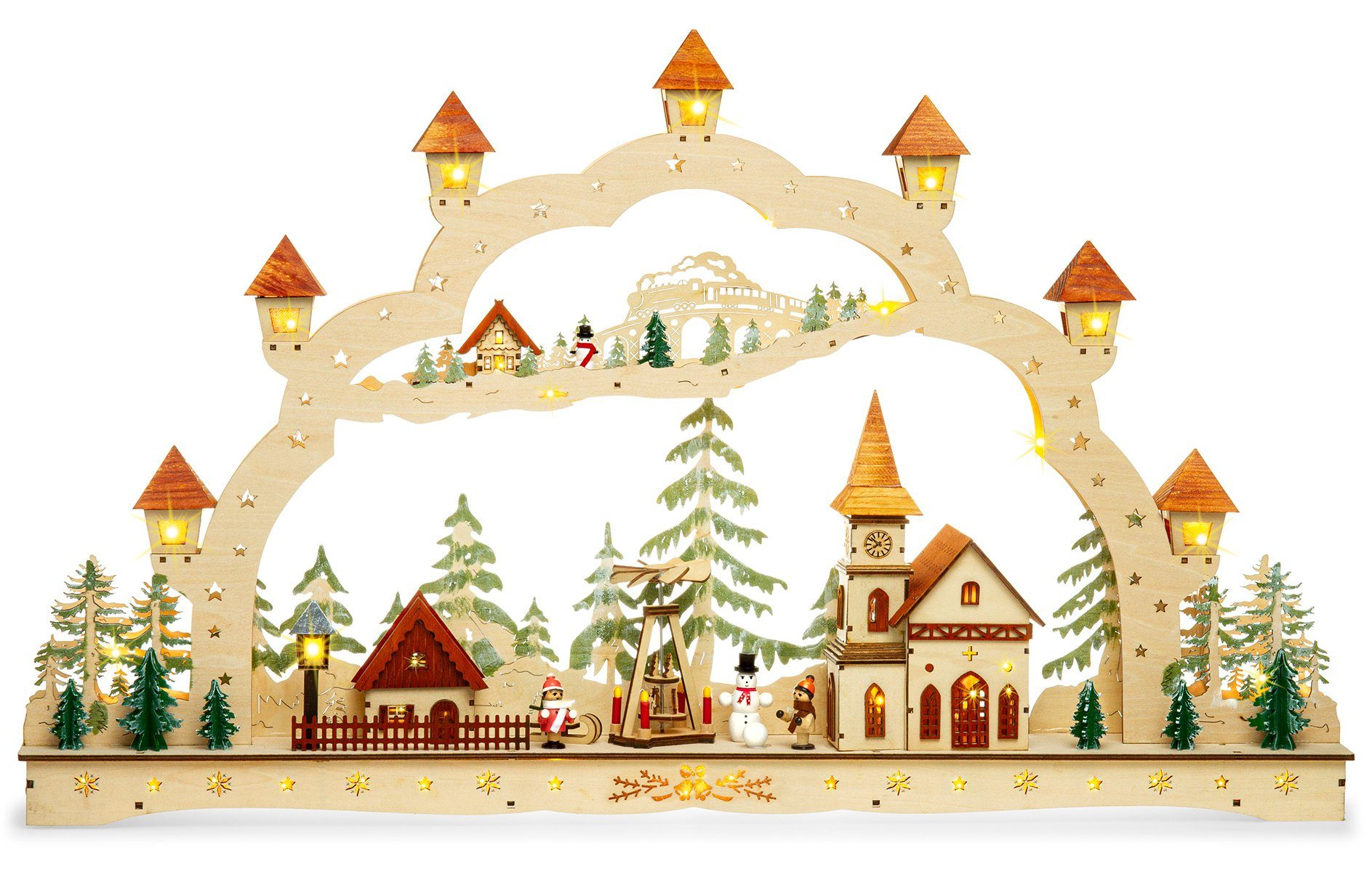 SIKORA Schwibbogen LB90 Weihnachtsdorf XXL mit LED Beleuchtung und Laternen B:78cm