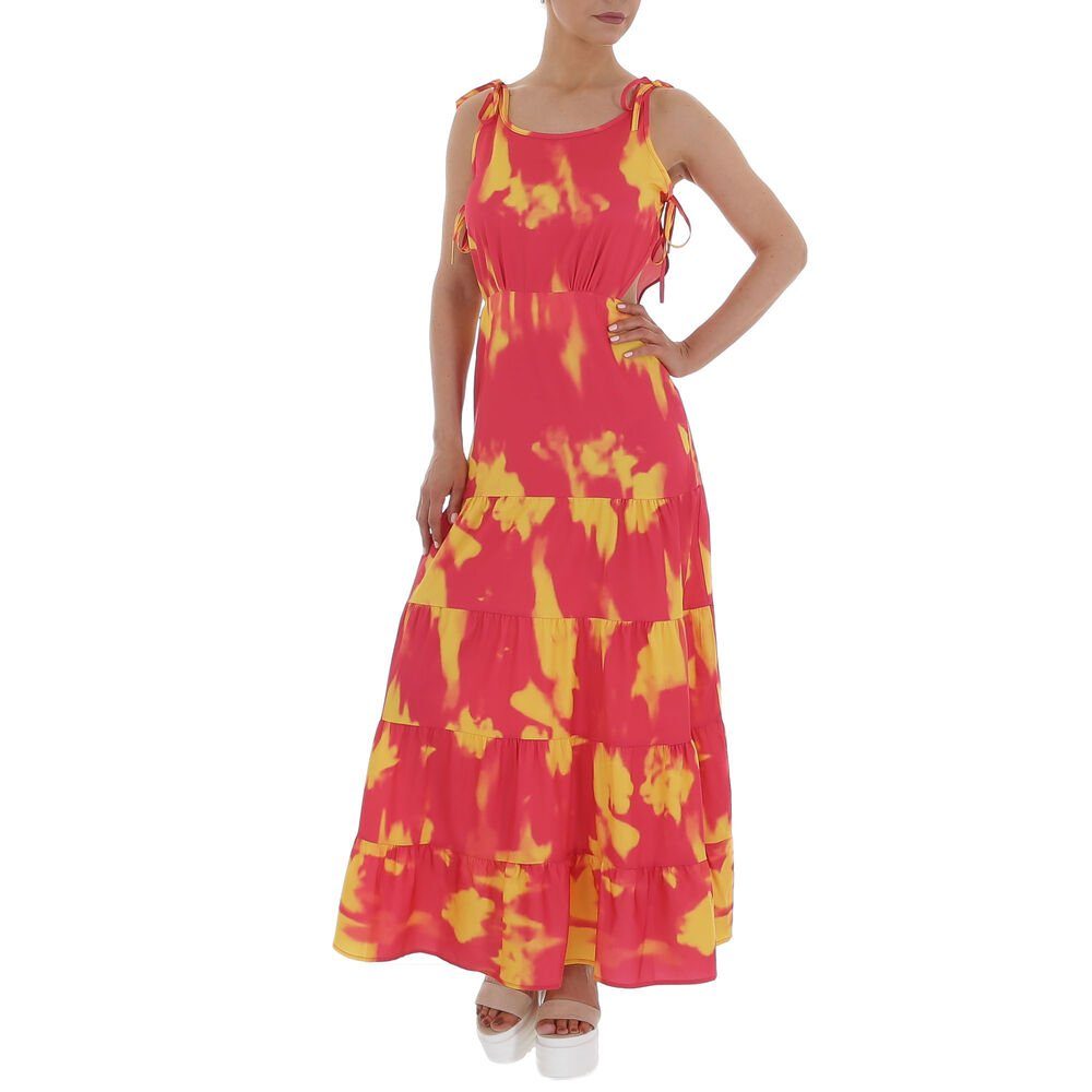Maxikleid Batik Ital-Design Pink Freizeit Damen Stufenkleid Sommerkleid Volants in