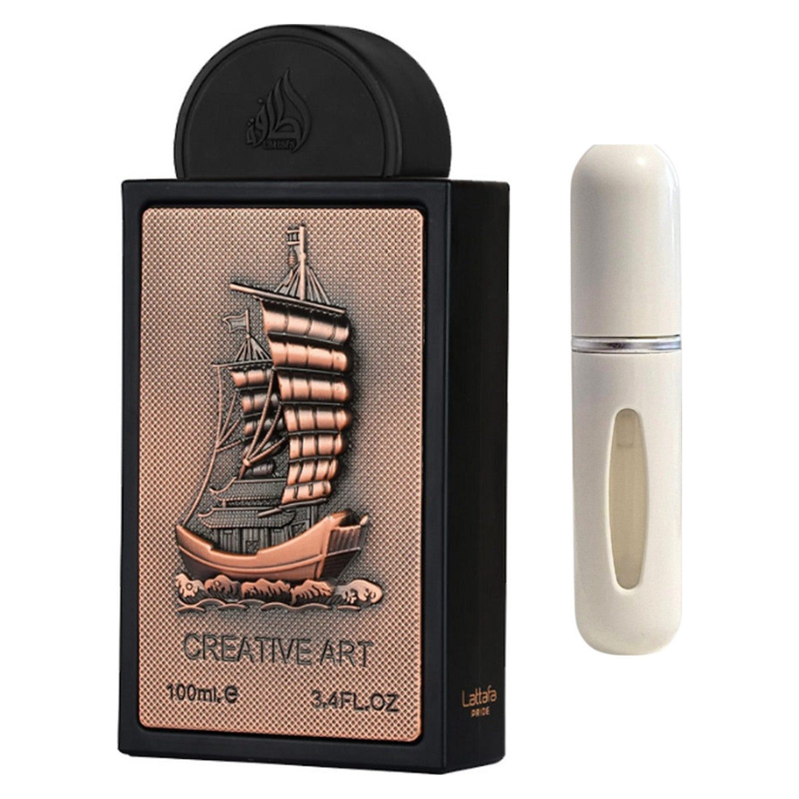 Lattafa Pride Duft-Set Creative Art EDP – Orientalisch Würzig + Parfümzerstäuber (leer)