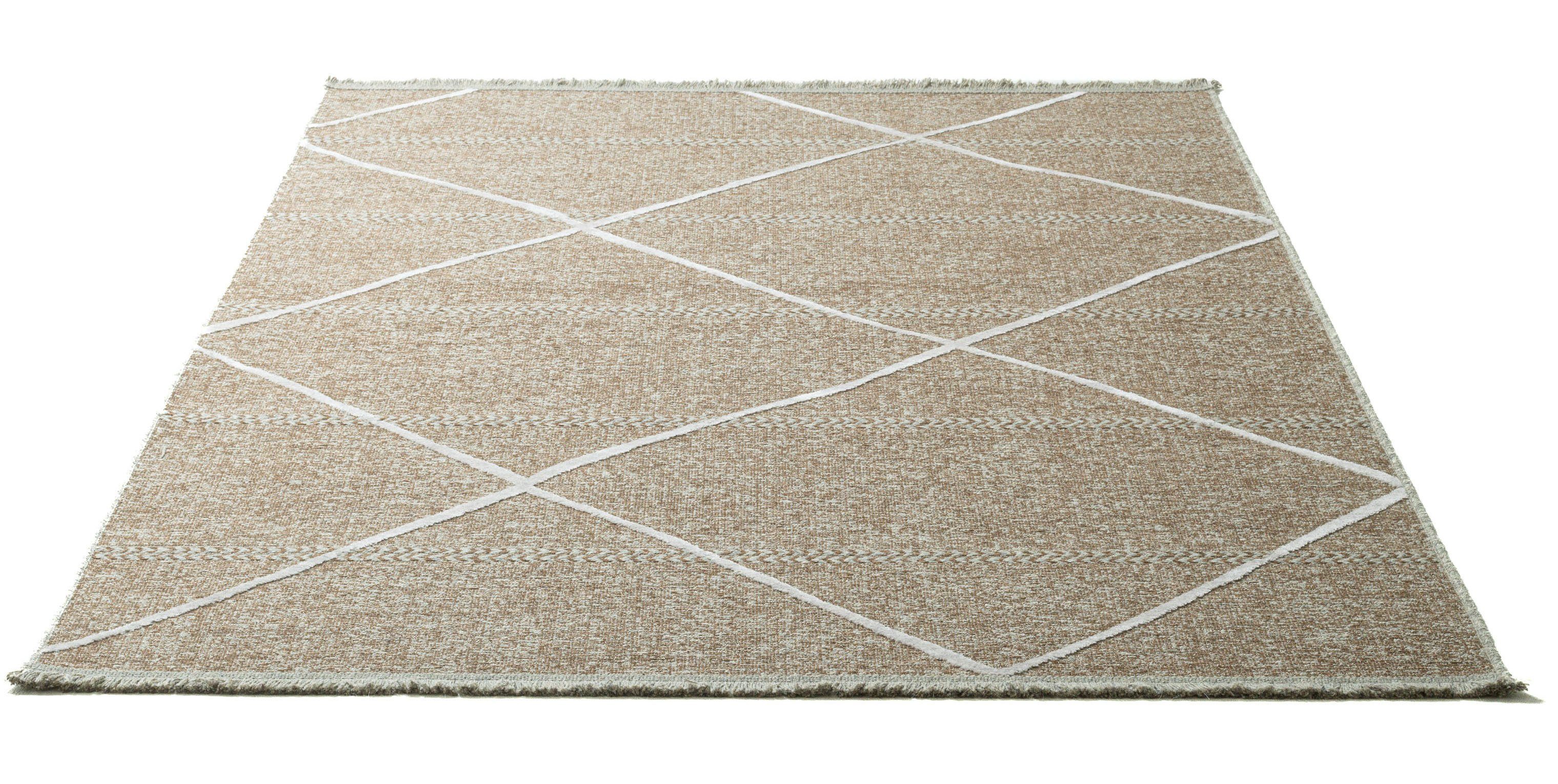Teppich Braderup, Sansibar, rechteckig, Scandi Rauten, modernes Höhe: Fransen mm, Flachgewebe, mit 2 Motiv Design