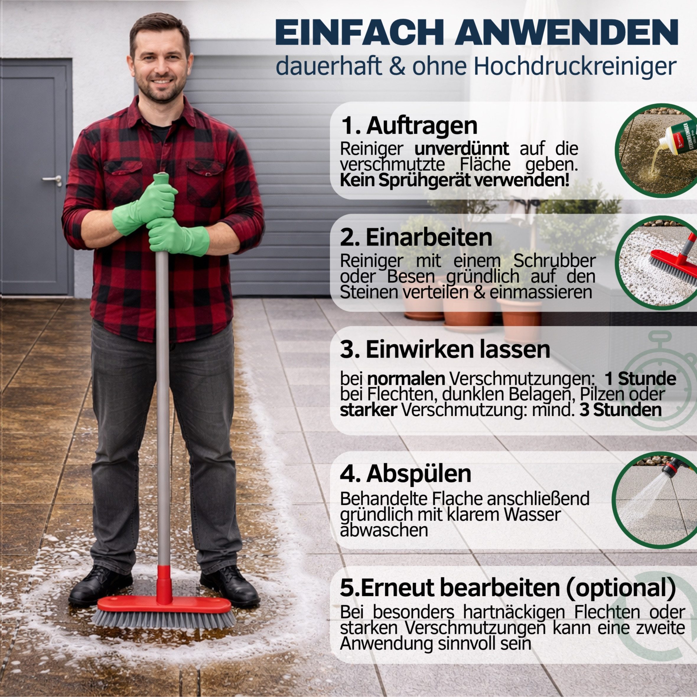 Empefly Steinreiniger Ultra Pro 1000 ml – Steinreiniger für Außenflächen Grünbelagentferner (Einzelartikel, [- Steinreiniger Intensiv für außen)